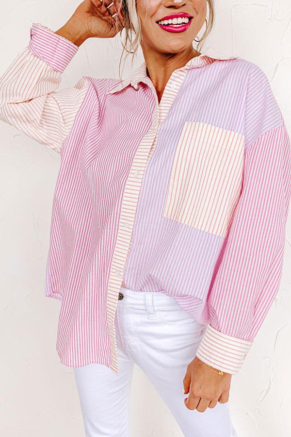 Pure Peace Stripe Button Up In Pink Product Image