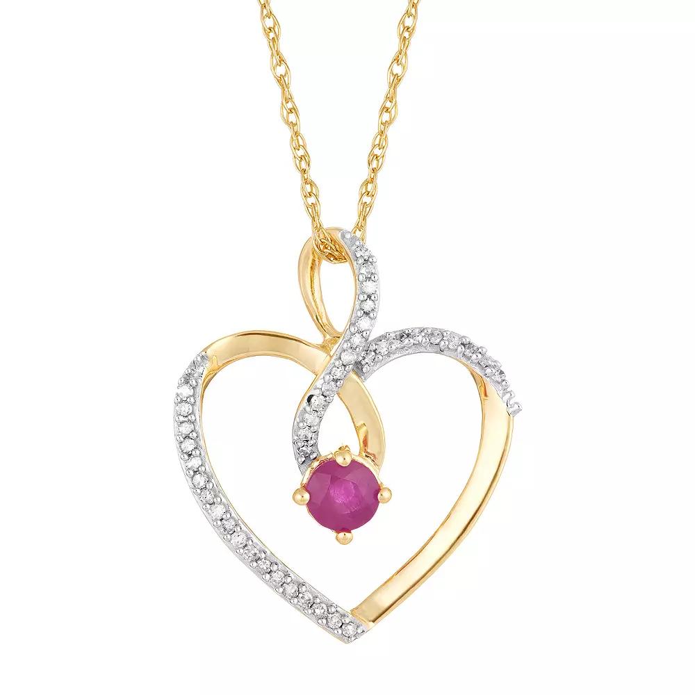 10k Gold Ruby & 1/8 Carat T.W. Diamond Infinity Heart Pendant Necklace, Women's, Size: 18" Product Image
