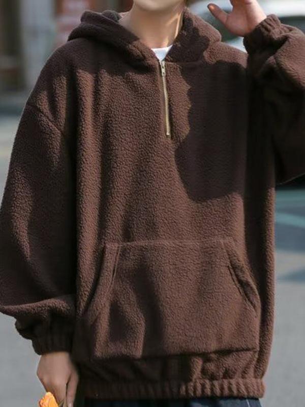 Men's Solid Lambswool Half Zip Oversized Hoodie Product Image