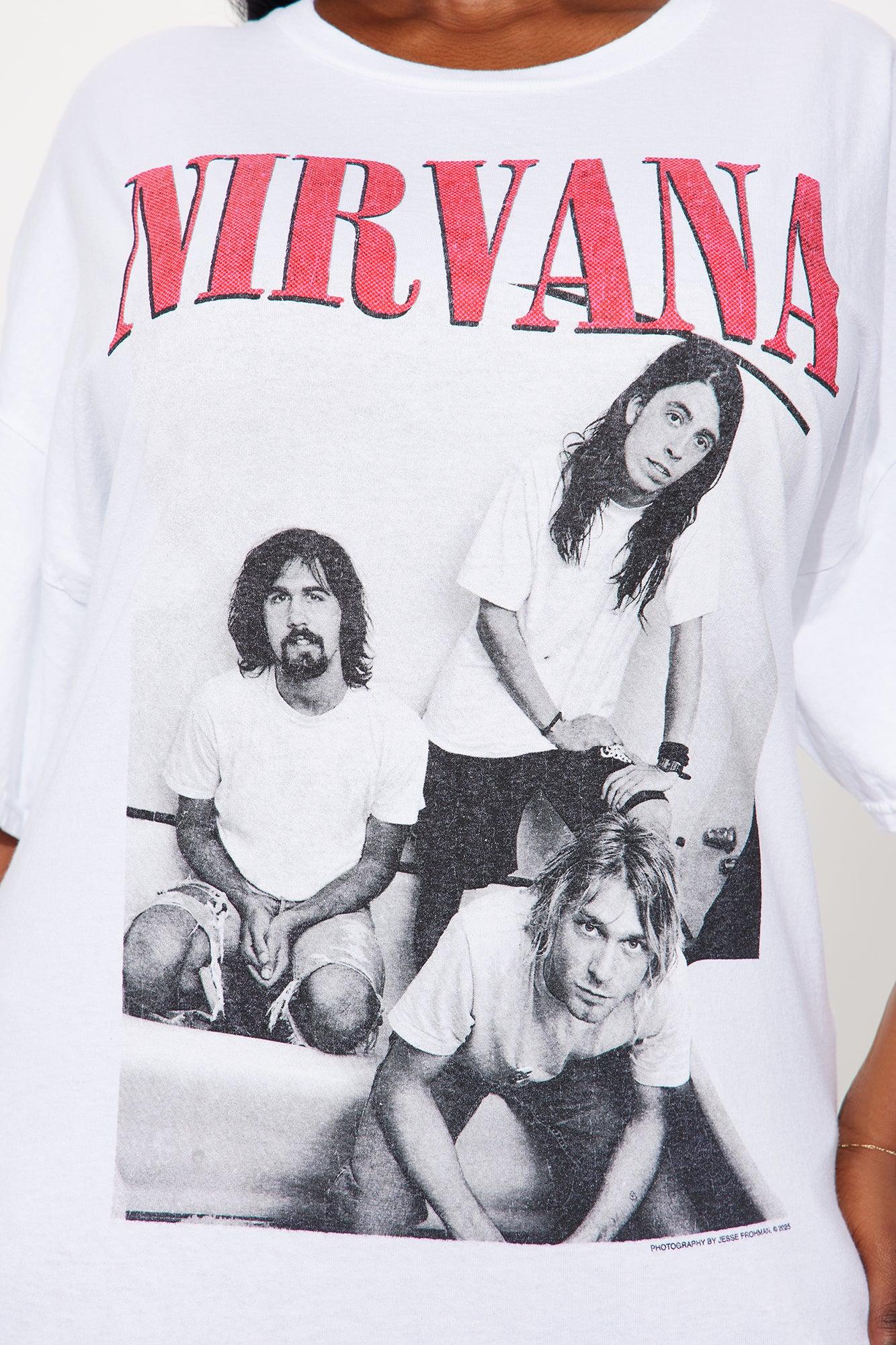 Nirvana Group Shot Washed Tour Oversized Tee - White Female Product Image