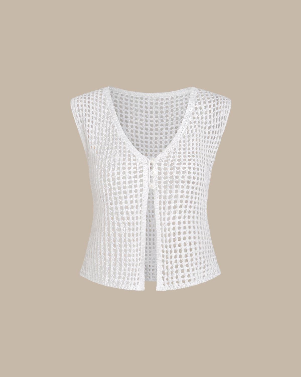 White V Neck Cut Out Tank Top Product Image