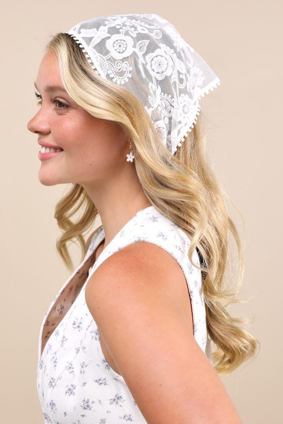 Lennyn White Floral Embroidered Head Scarf Product Image