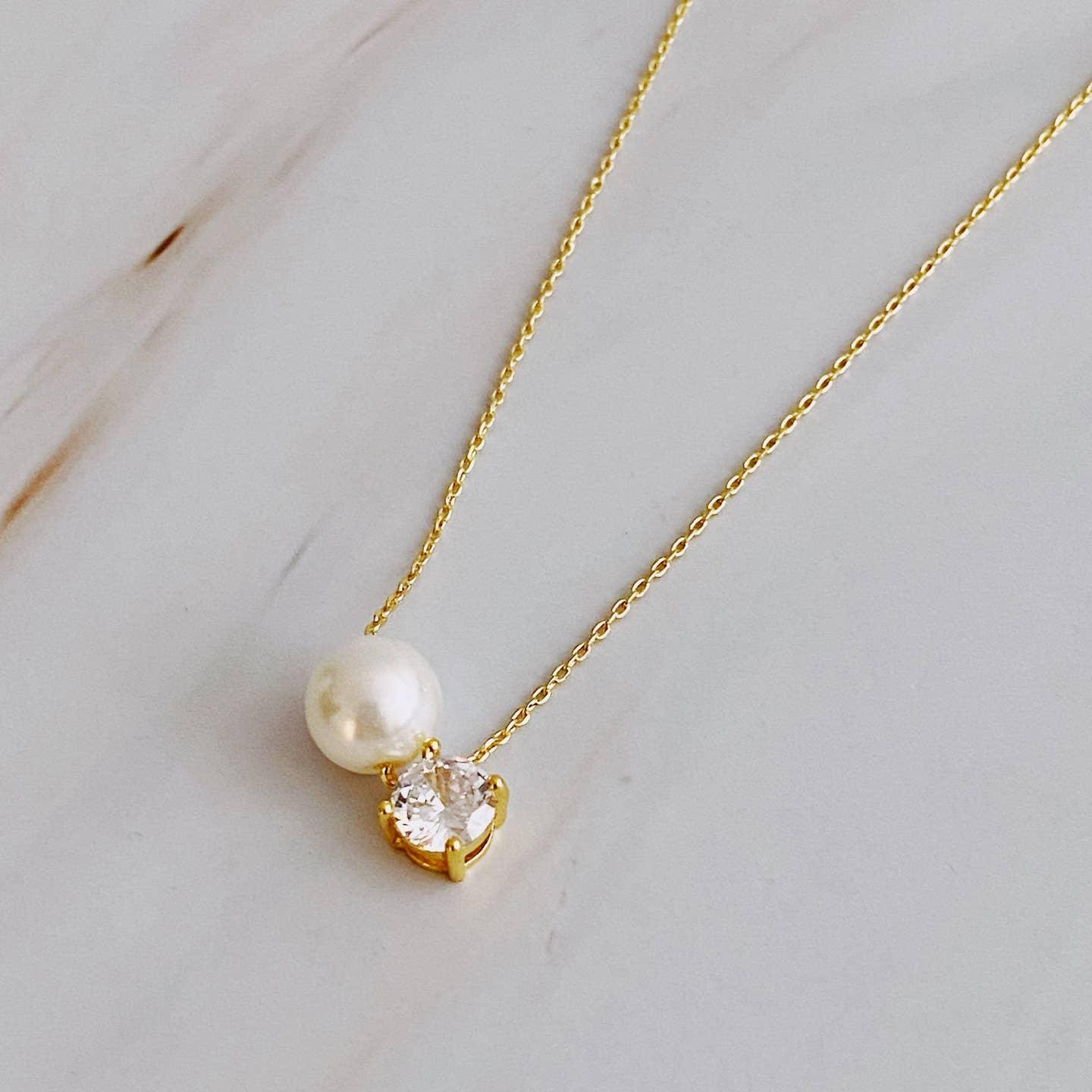 Single Pearl & Diamond Necklace Product Image