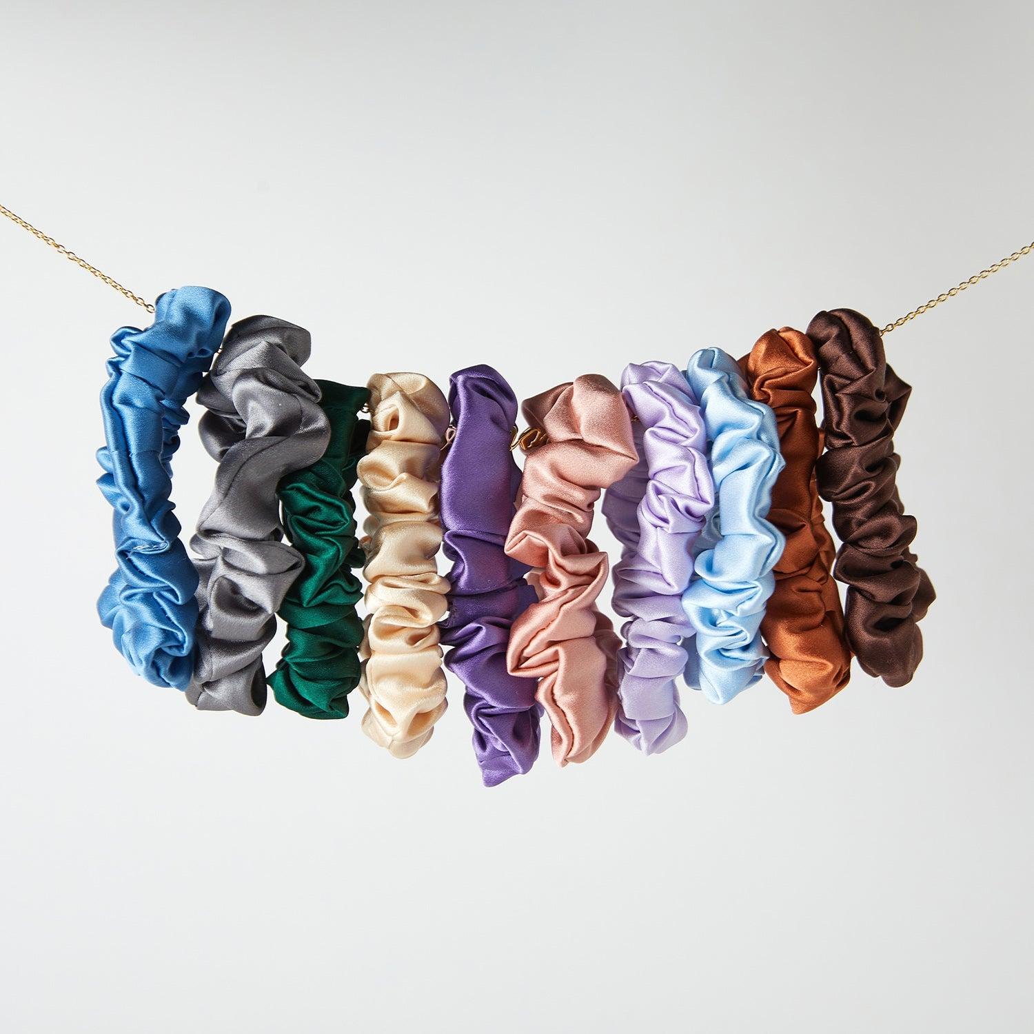 Set of 10 Mulberry Silk Mini Scrunchie Mystery Bag | Zero Waste Scrunchies | Solid and Print | 0.8 inch | 16 - 32 Momme Product Image