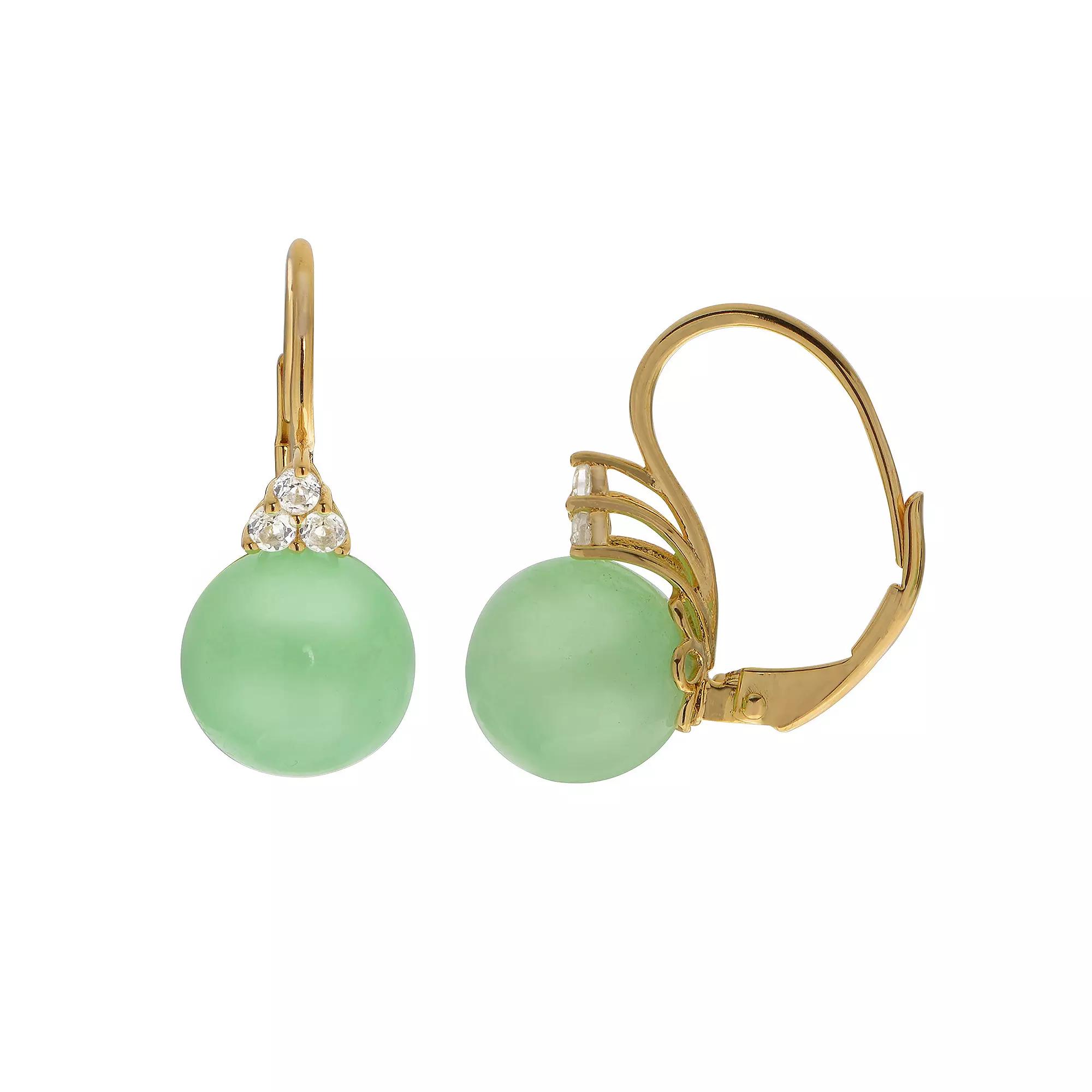 PearLustre by Imperial 14k Gold Over Silver Jade & White Topaz Leverback Earrings, Women's, 14k Gold Over Sterling Product Image