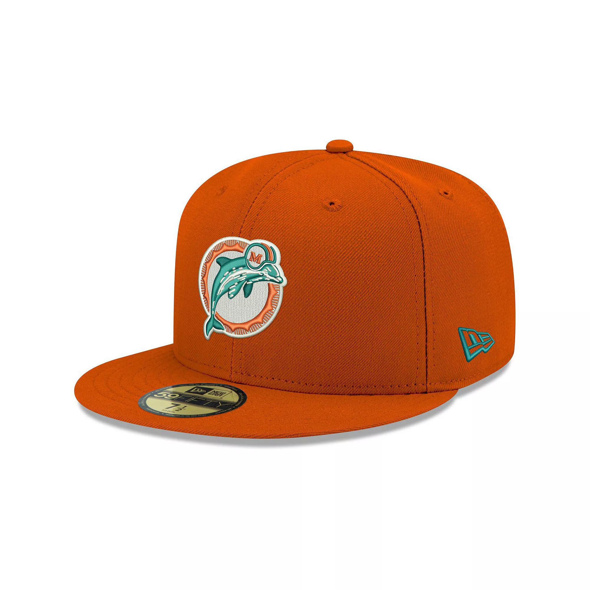 Men's New Era Orange Miami Dolphins Omaha Throwback 59FIFTY Fitted Hat, Size: 7 Product Image