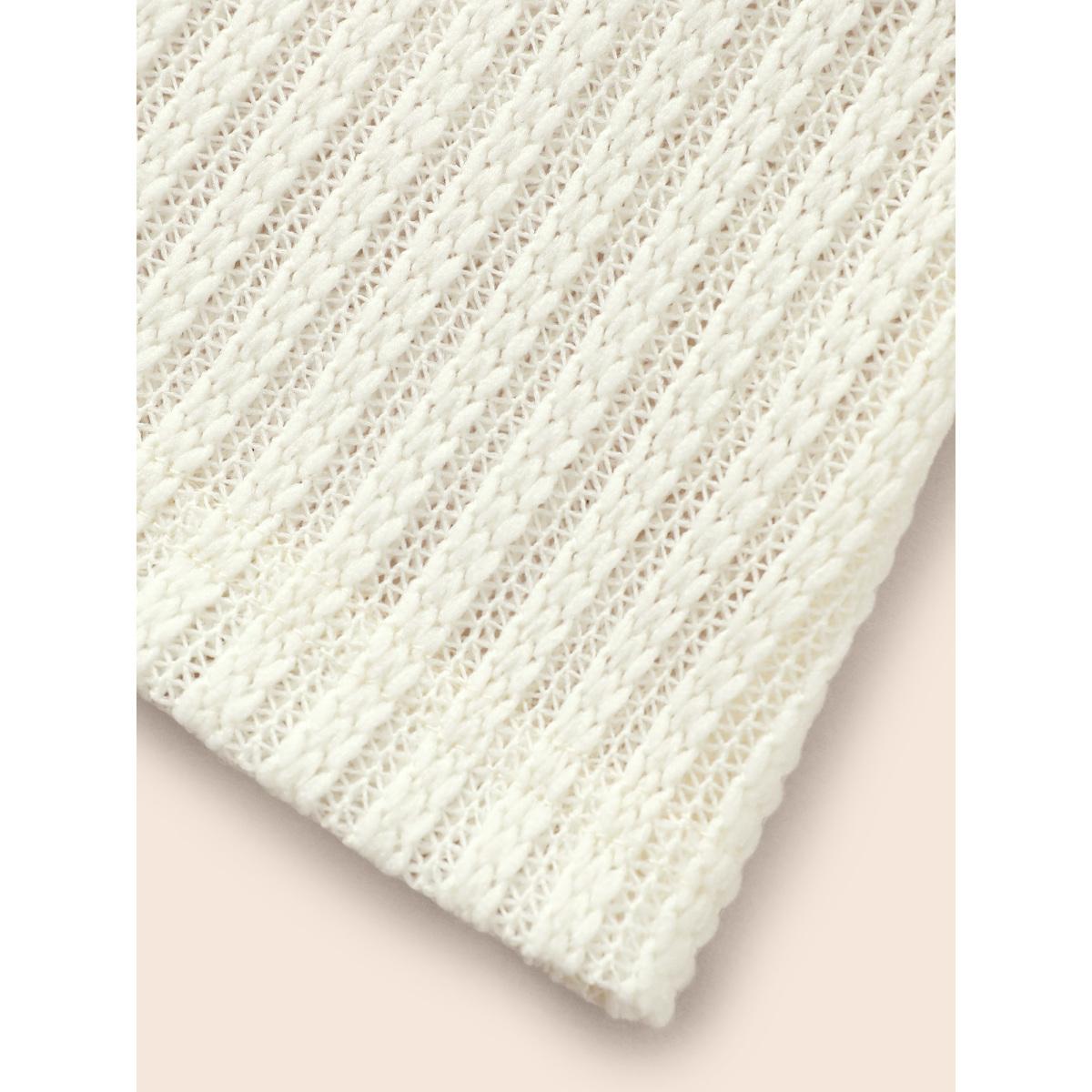 Plus Size Round Neck Pointelle Knit T-shirt Beige Women Casual Texture Round Neck Everyday T-shirts BloomChic 18-20/2X Product Image