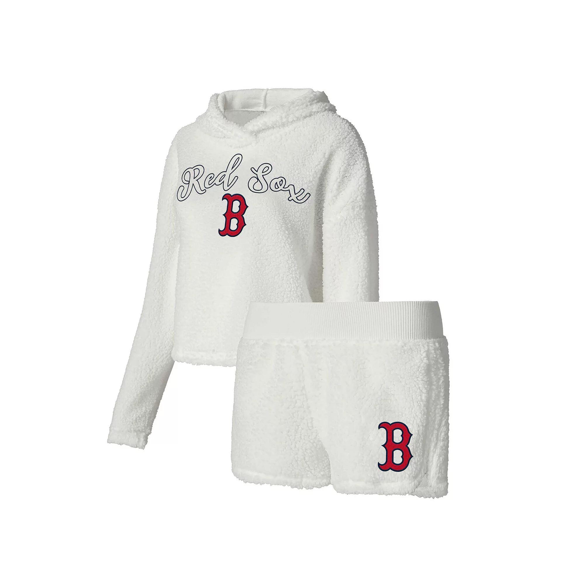 Women's Concepts Sport Cream Boston Red Sox Fluffy Hoodie Top & Shorts Sleep Set,  Product Image