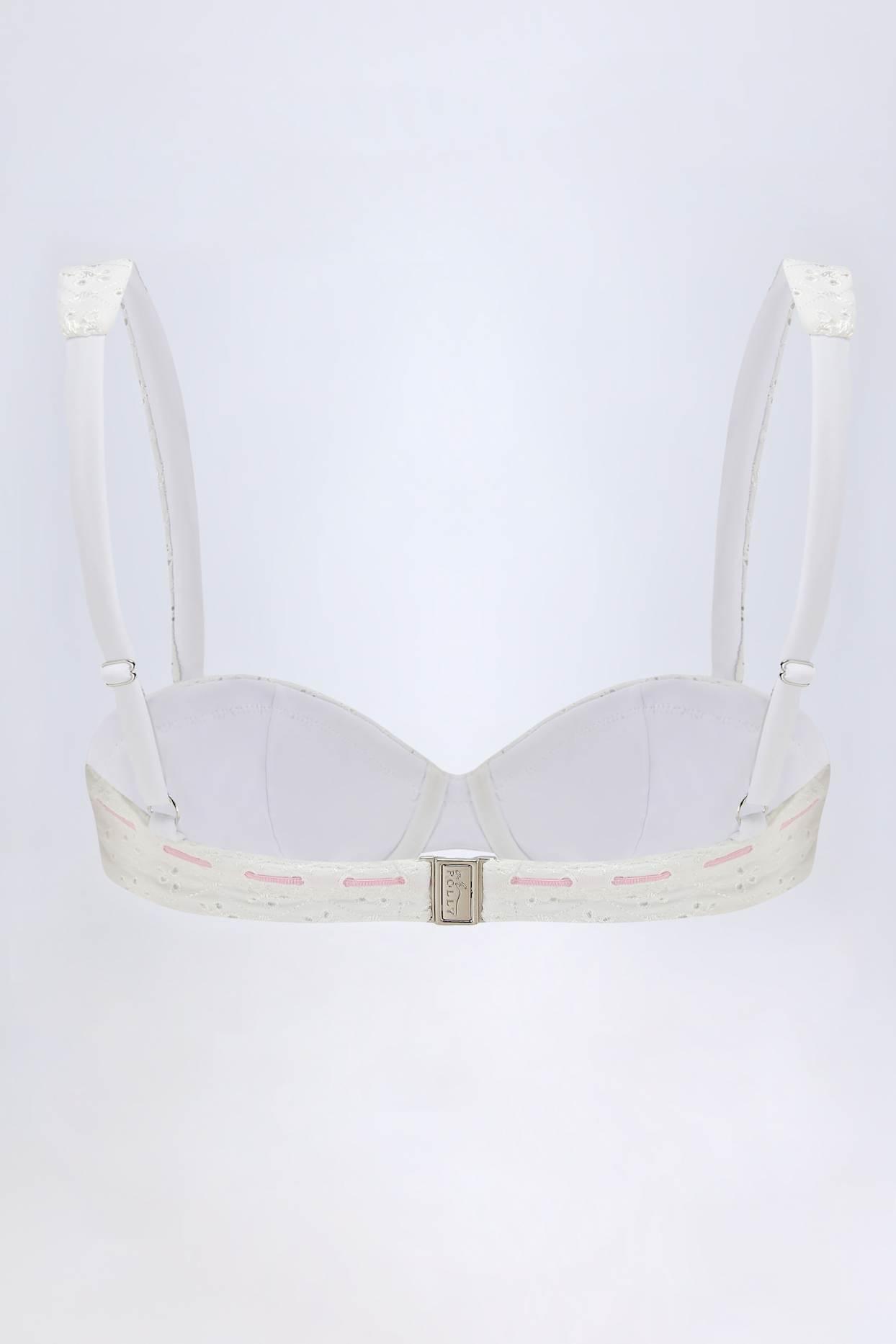 Broderie Anglaise Underwired Balconette Bikini Top in White Product Image