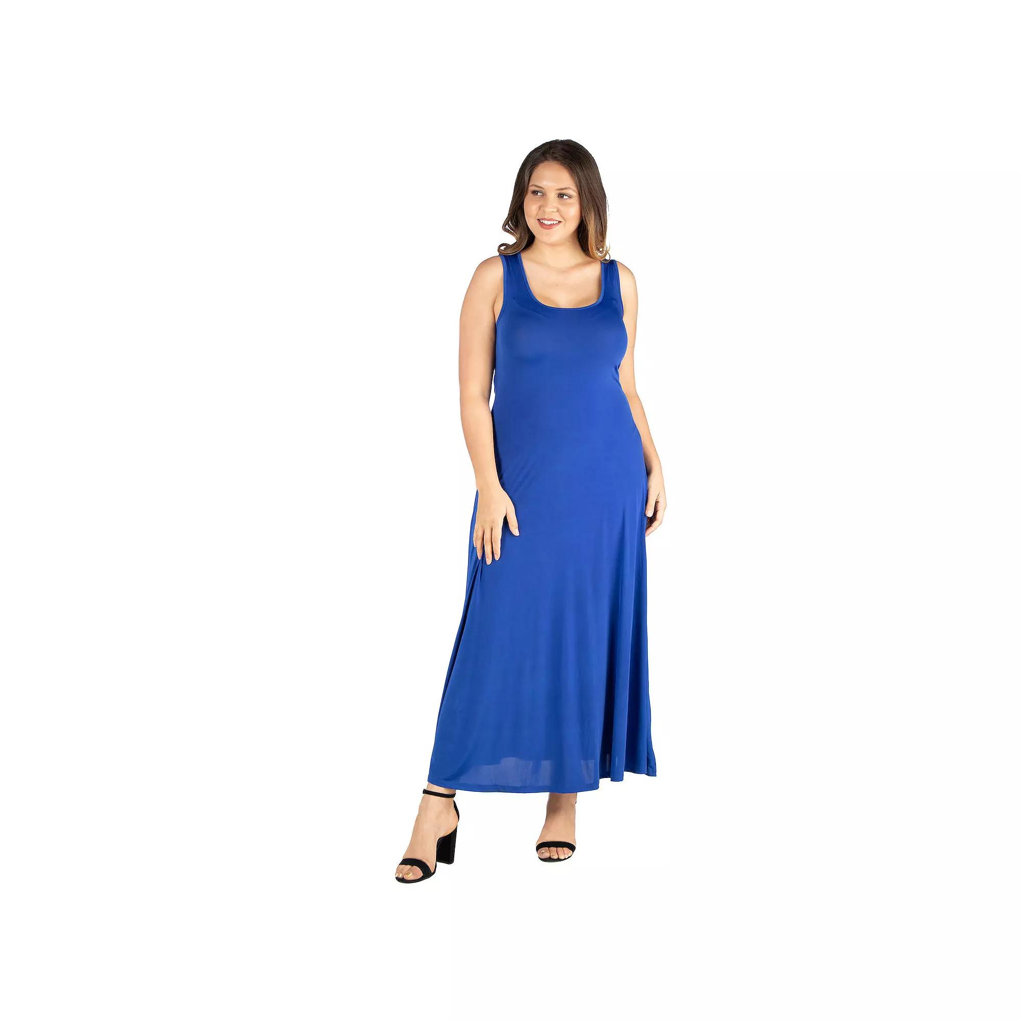 Plus Size 24seven Comfort Apparel Simple A-Line Tank Top Maxi Dress, Women's, Size: 1XL, Lapis Product Image