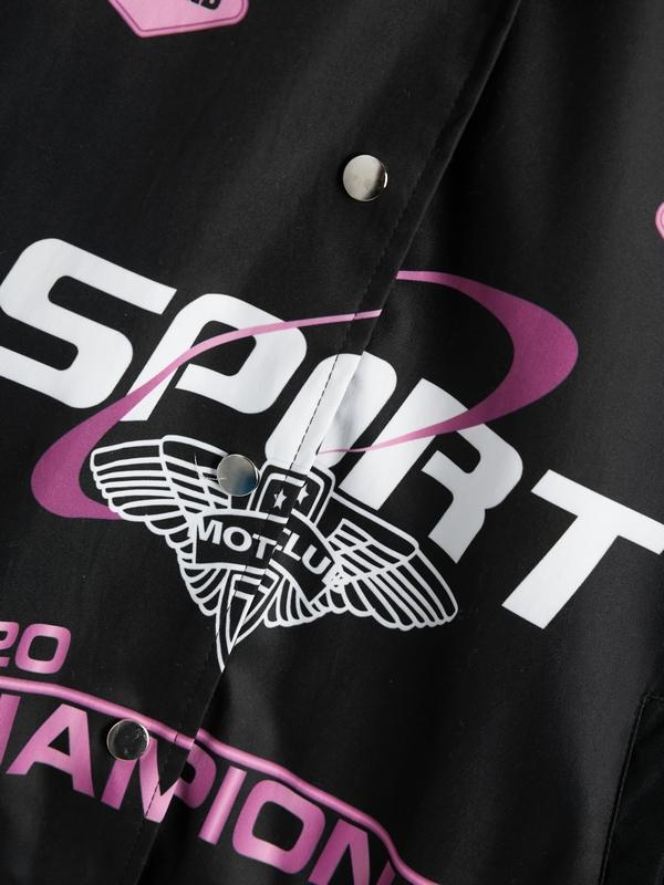 Retro Print Contrast Color Moto Jacket Product Image