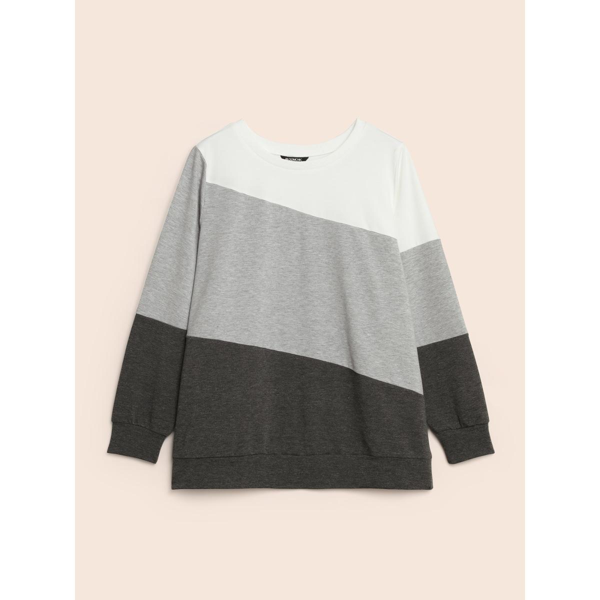 Plus Size Crew Neck Colorblock Contrast Sweatshirt Women DimGray Casual Contrast Round Neck Everyday Sweatshirts BloomChic 28/5X Product Image