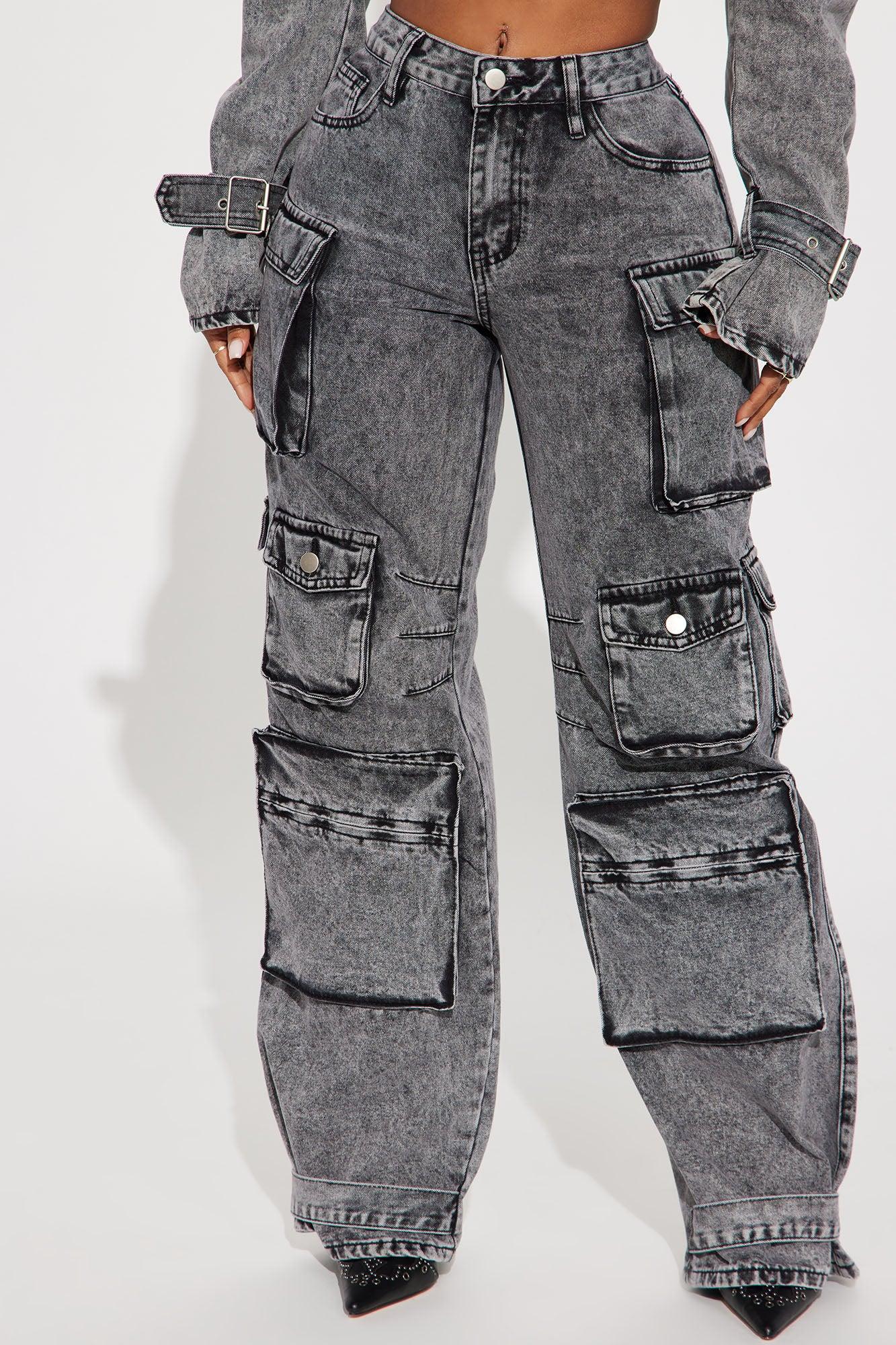Billie Low Slung Cargo Jeans - Acid Wash Black Product Image