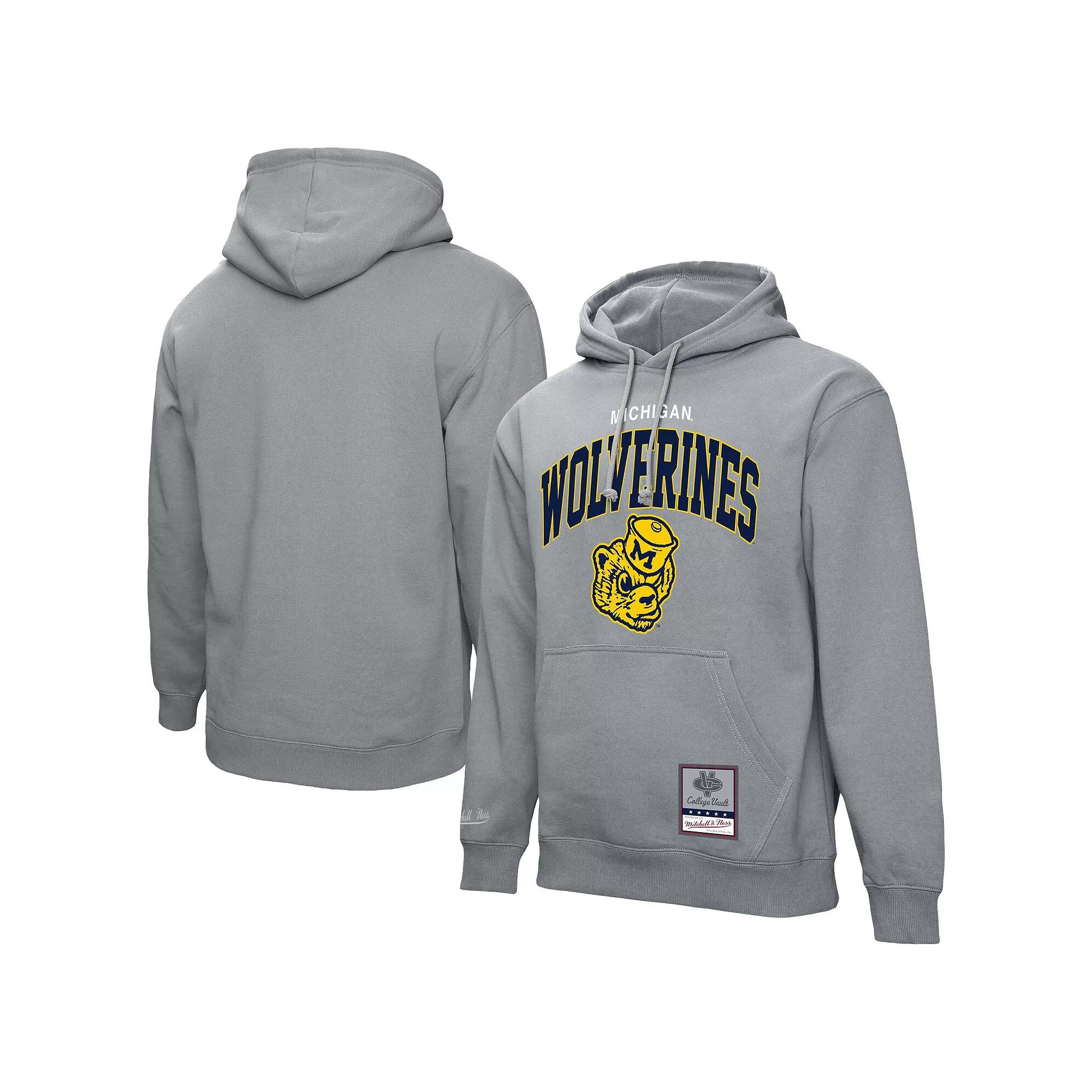 Men's Mitchell & Ness Heather Gray Michigan Wolverines Classic Arch Pullover Hoodie,  Product Image