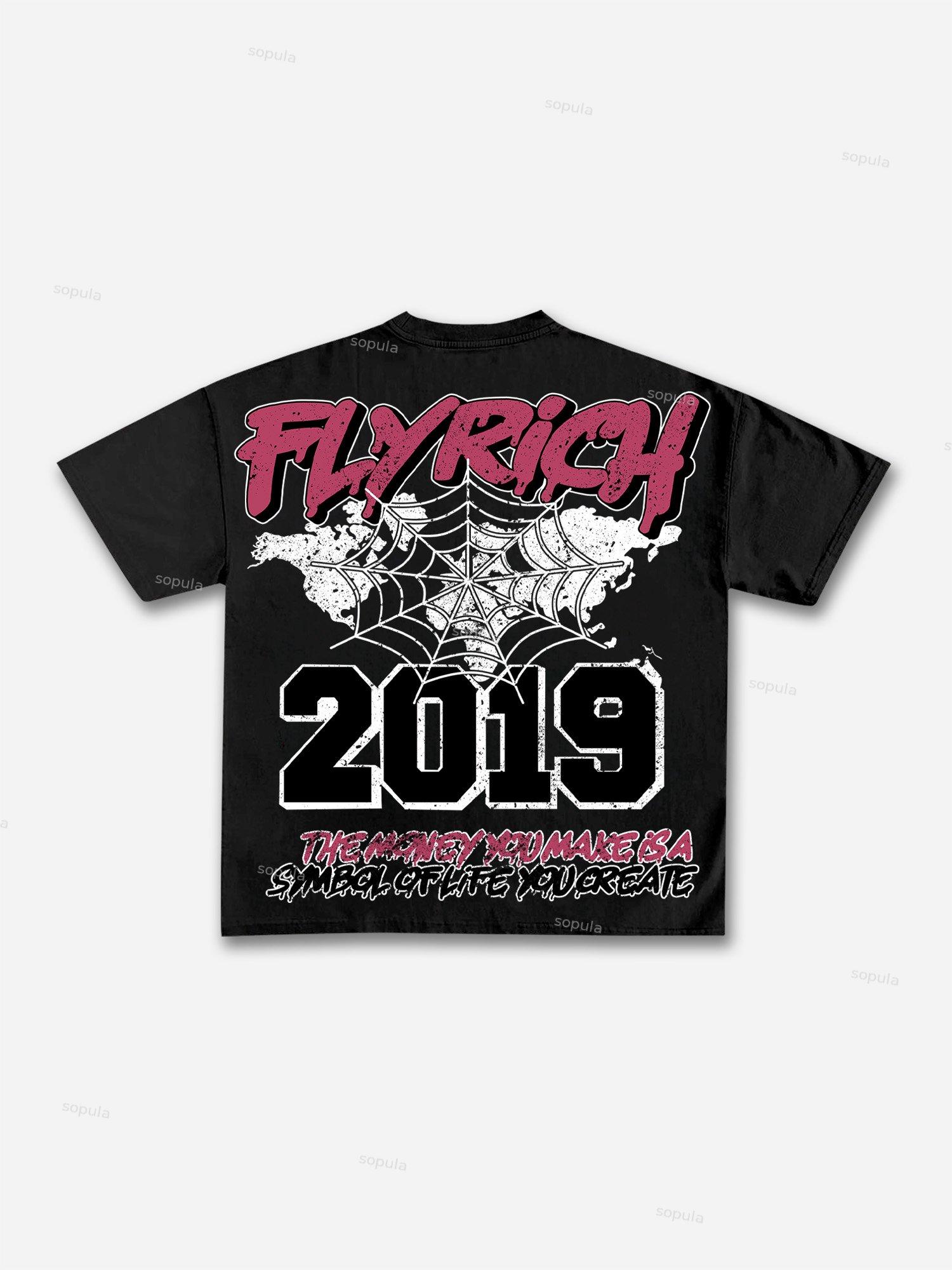 Y2k Vintage Flyrich 2019 World Graphic Cotton T-Shirt Product Image