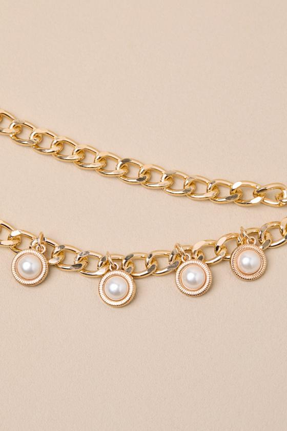 Ishani Gold Pearl Chain Link Belt Product Image