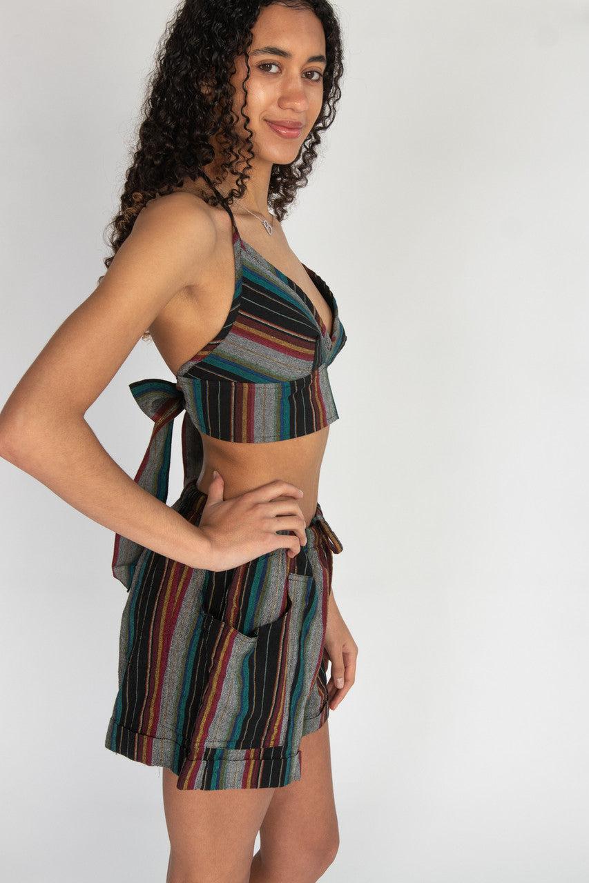 Striped Tie Back Halter  Crop Top Product Image