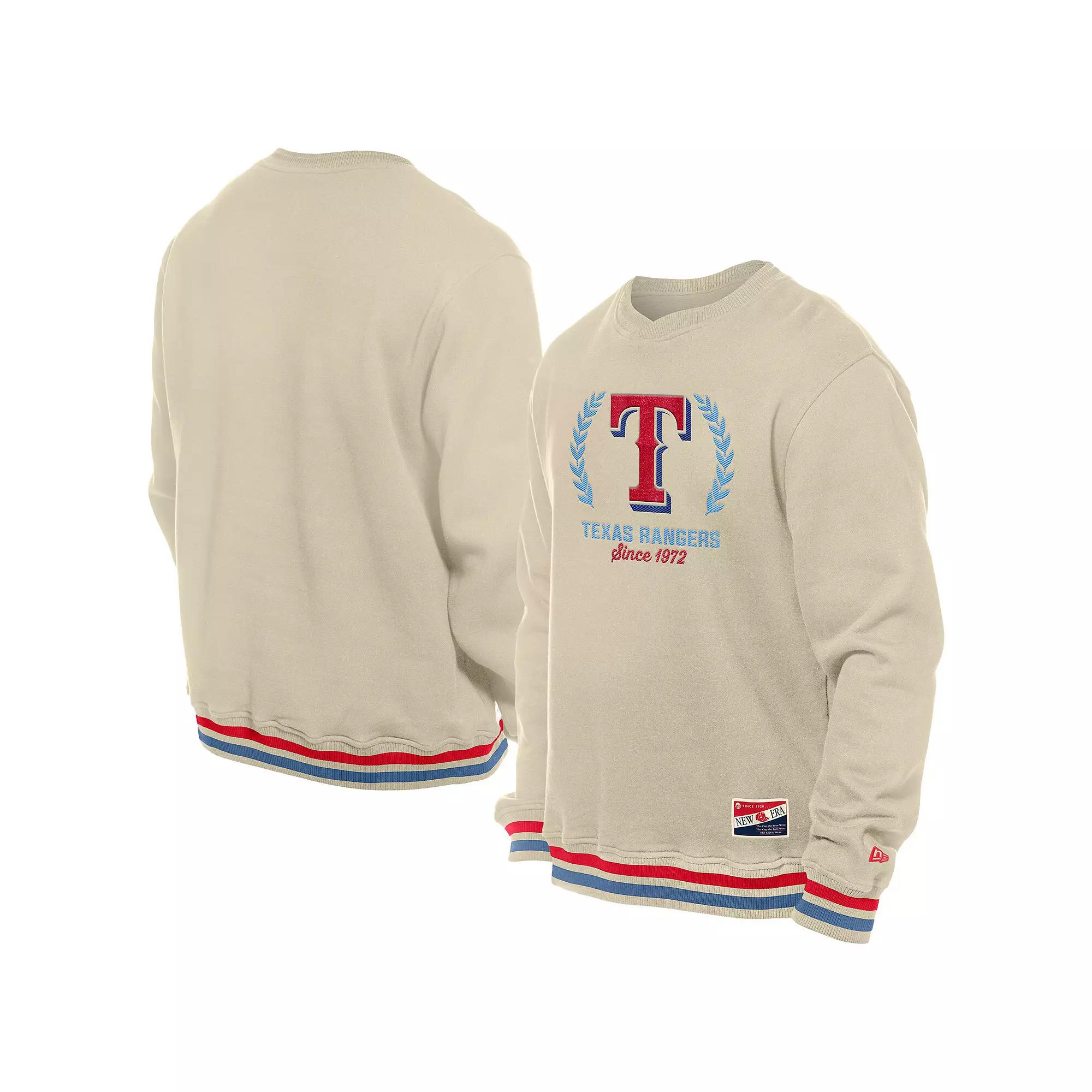 Men's New Era Cream Texas Rangers Throwback Pullover Sweatshirt, Size: XL, Beige Product Image