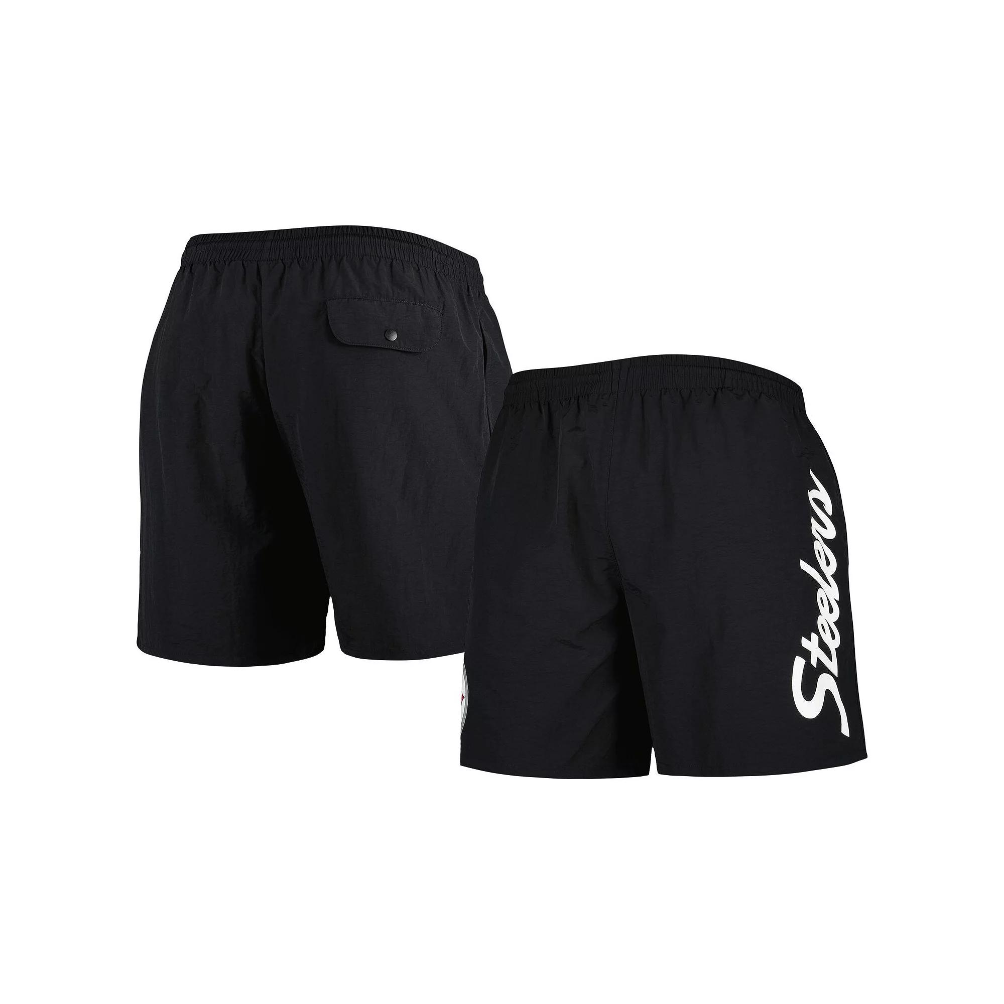 Men's Mitchell & Ness Black Pittsburgh Steelers Team Essentials Nylon Shorts,  Product Image