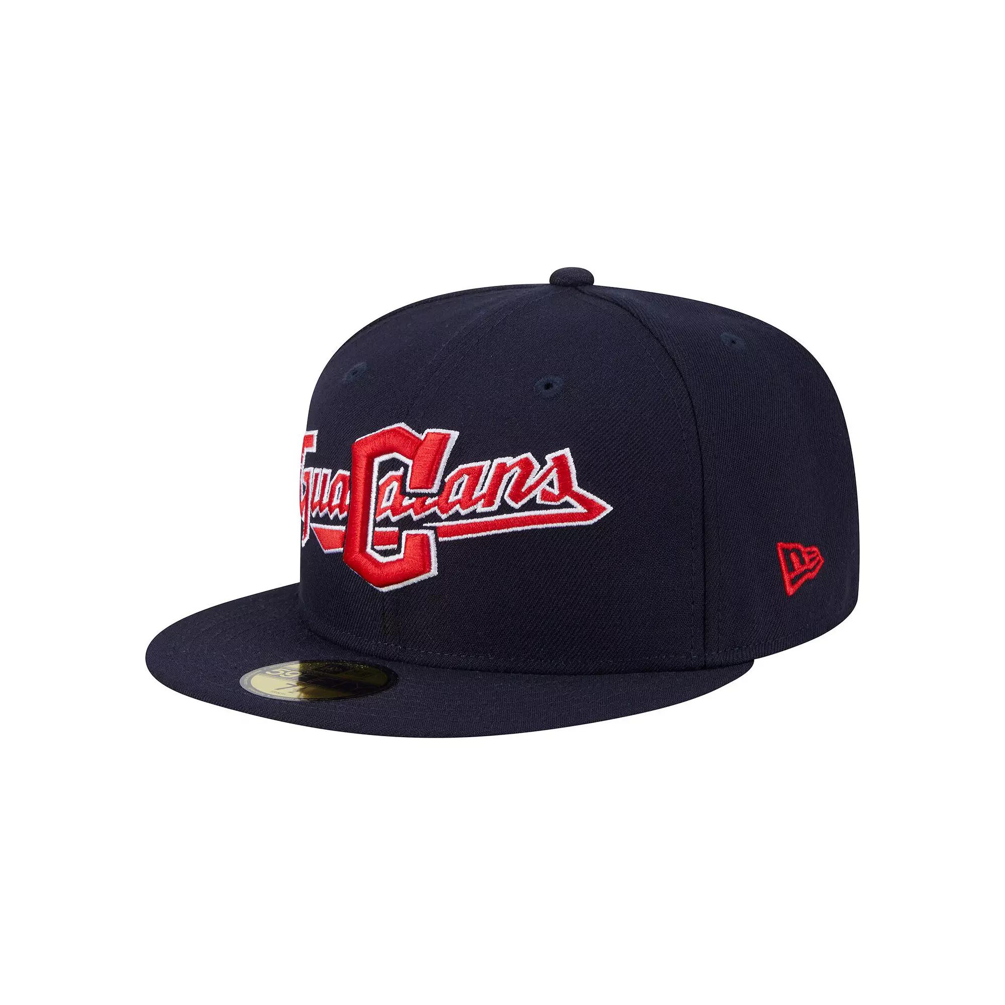 Men's New Era Navy Cleveland Guardians Overlap 59FIFTY Fitted Hat,  Product Image