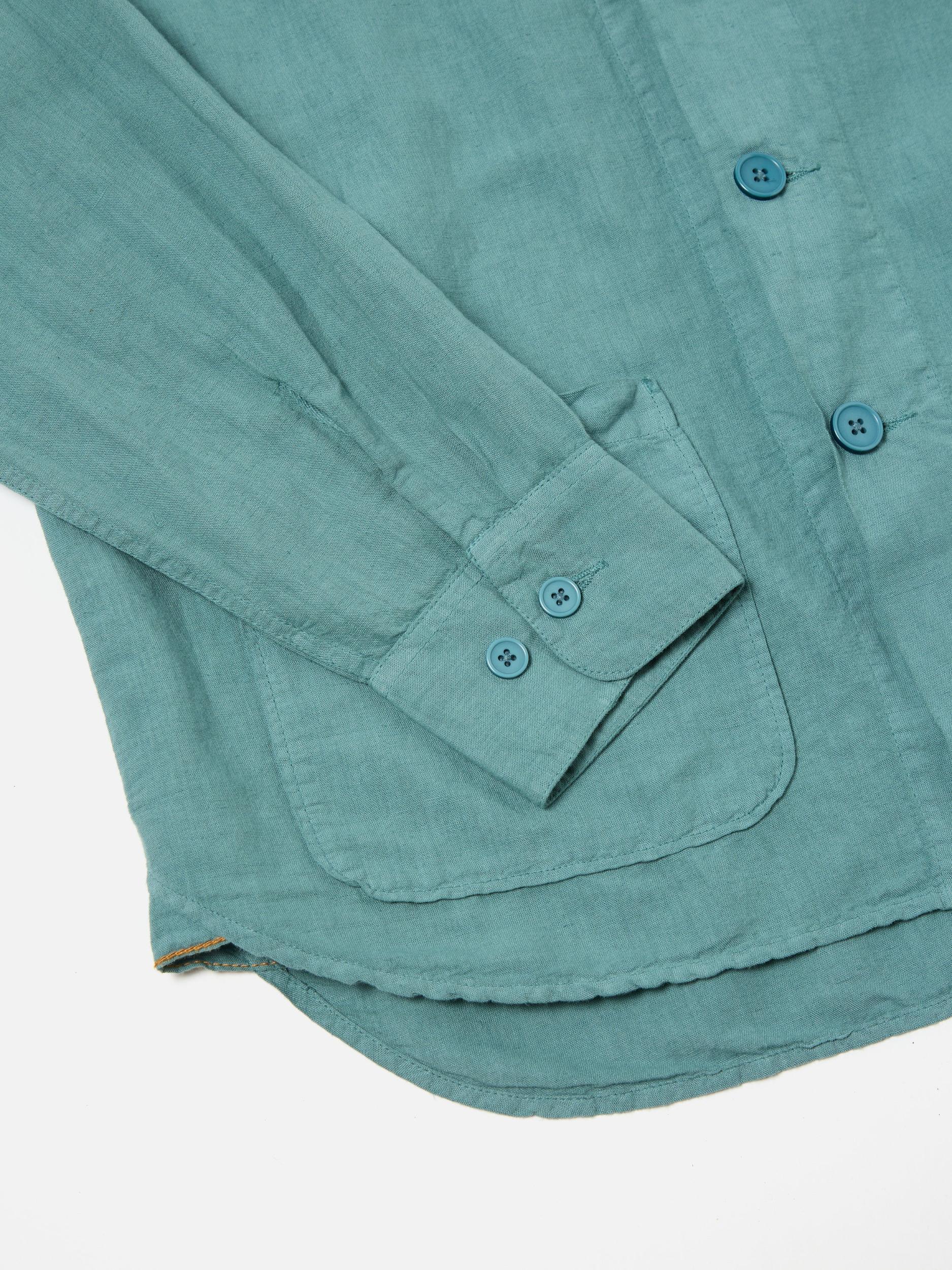 Universal Works Travail Shirt in Sea Blue Linen Cotton Shirting Product Image