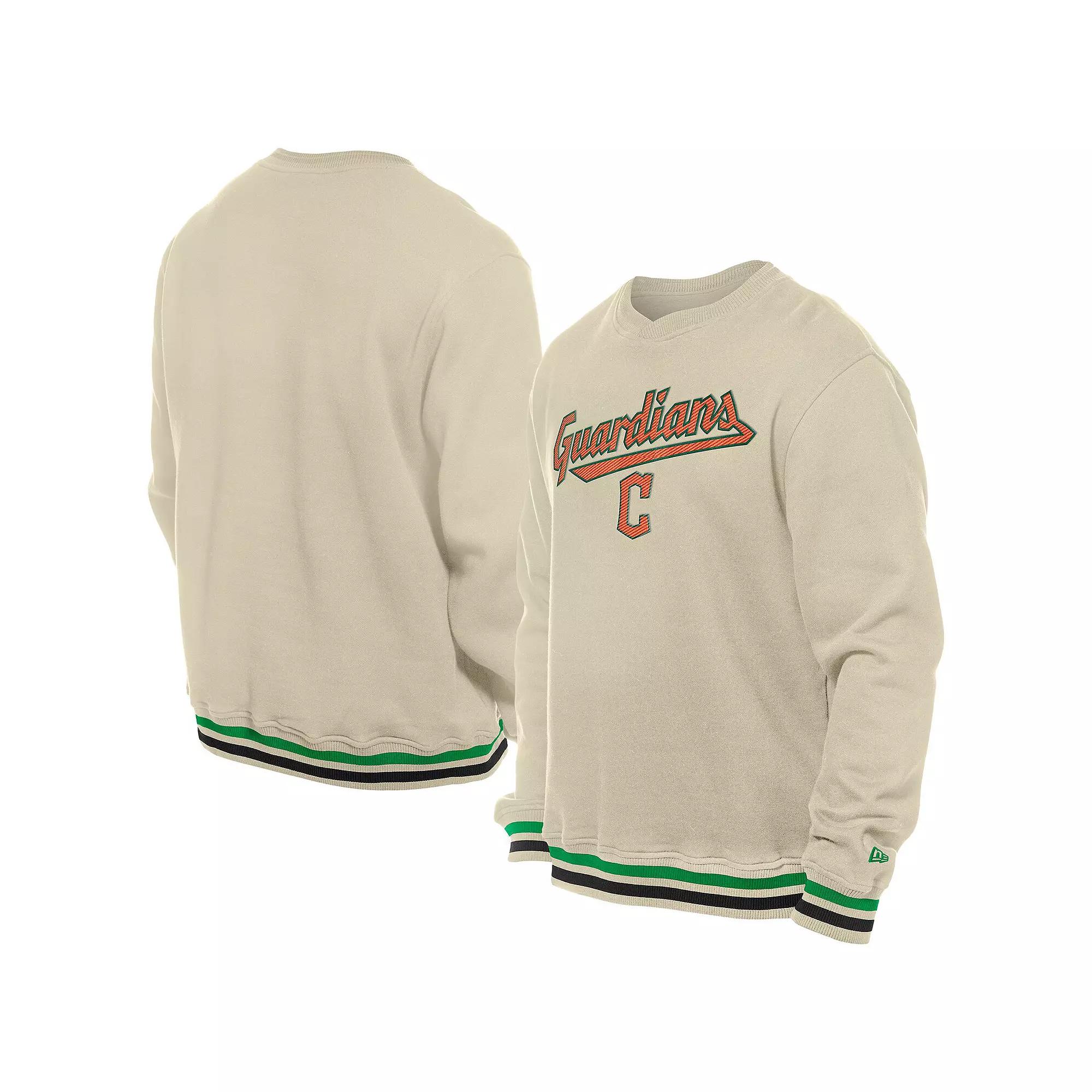 Men's New Era Cream Cleveland Guardians St. Patrick's Day Twill Pullover Sweatshirt,  Product Image