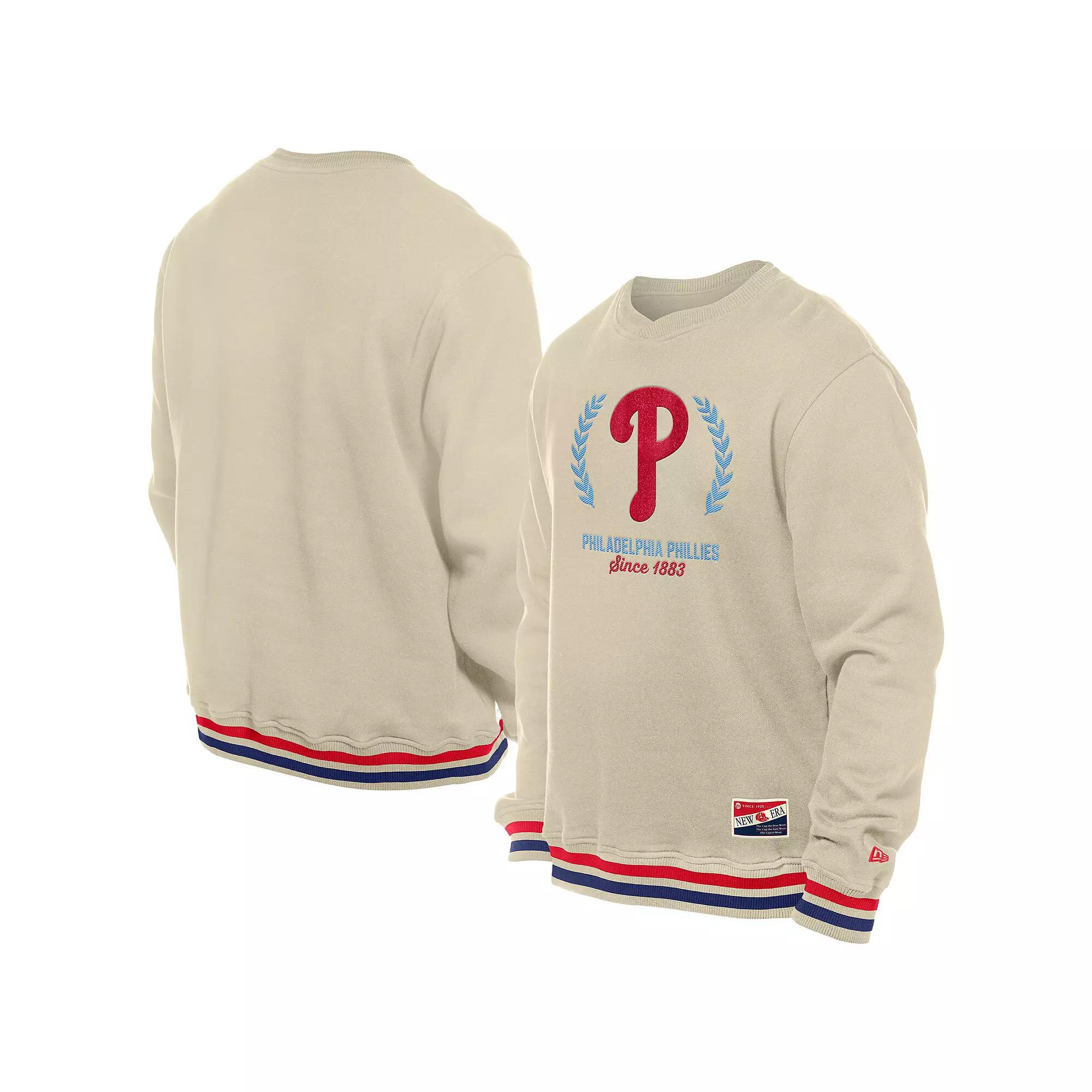 Men's New Era Cream Philadelphia Phillies Throwback Pullover Sweatshirt, Size: 2XL, Beige Product Image
