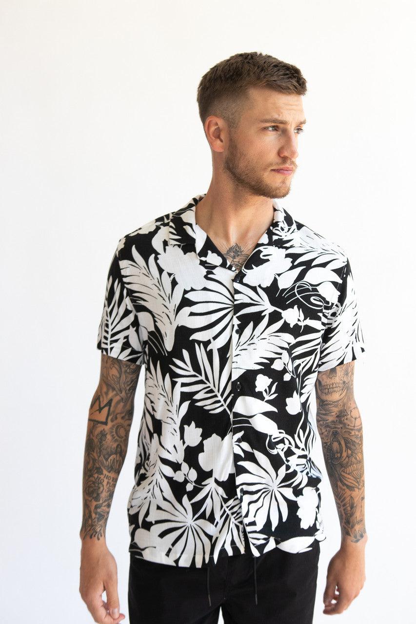 Black & White Tropical Button Up Shirt Product Image