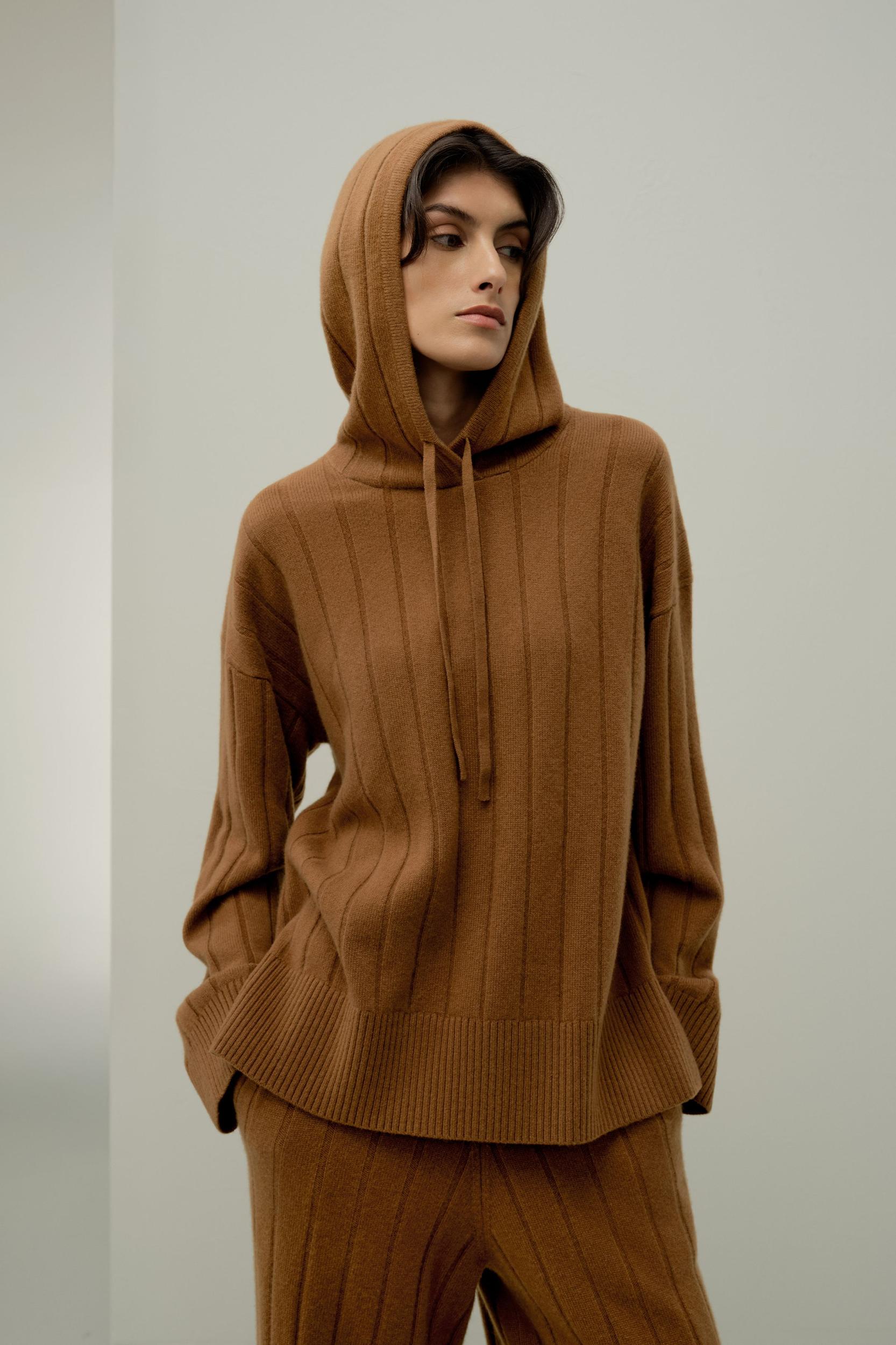 Ribbed Hooded Knit Top Product Image