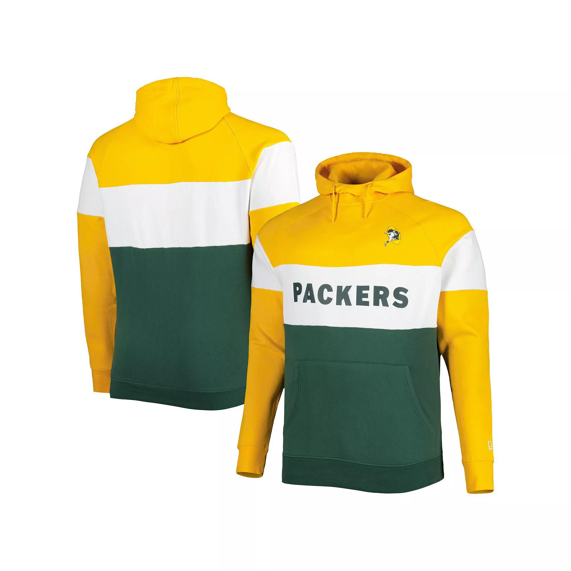 Men's New Era Green Green Bay Packers Big & Tall Throwback Colorblock Raglan Pullover Hoodie,  Product Image
