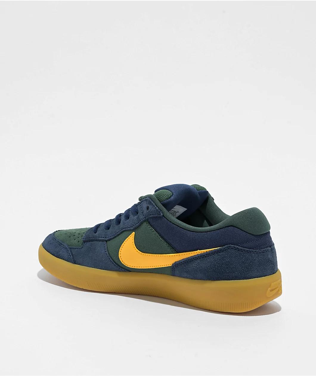 Nike SB Force 58 Midnight Navy, Fir, University Gold, & Gum Skate Shoes Product Image