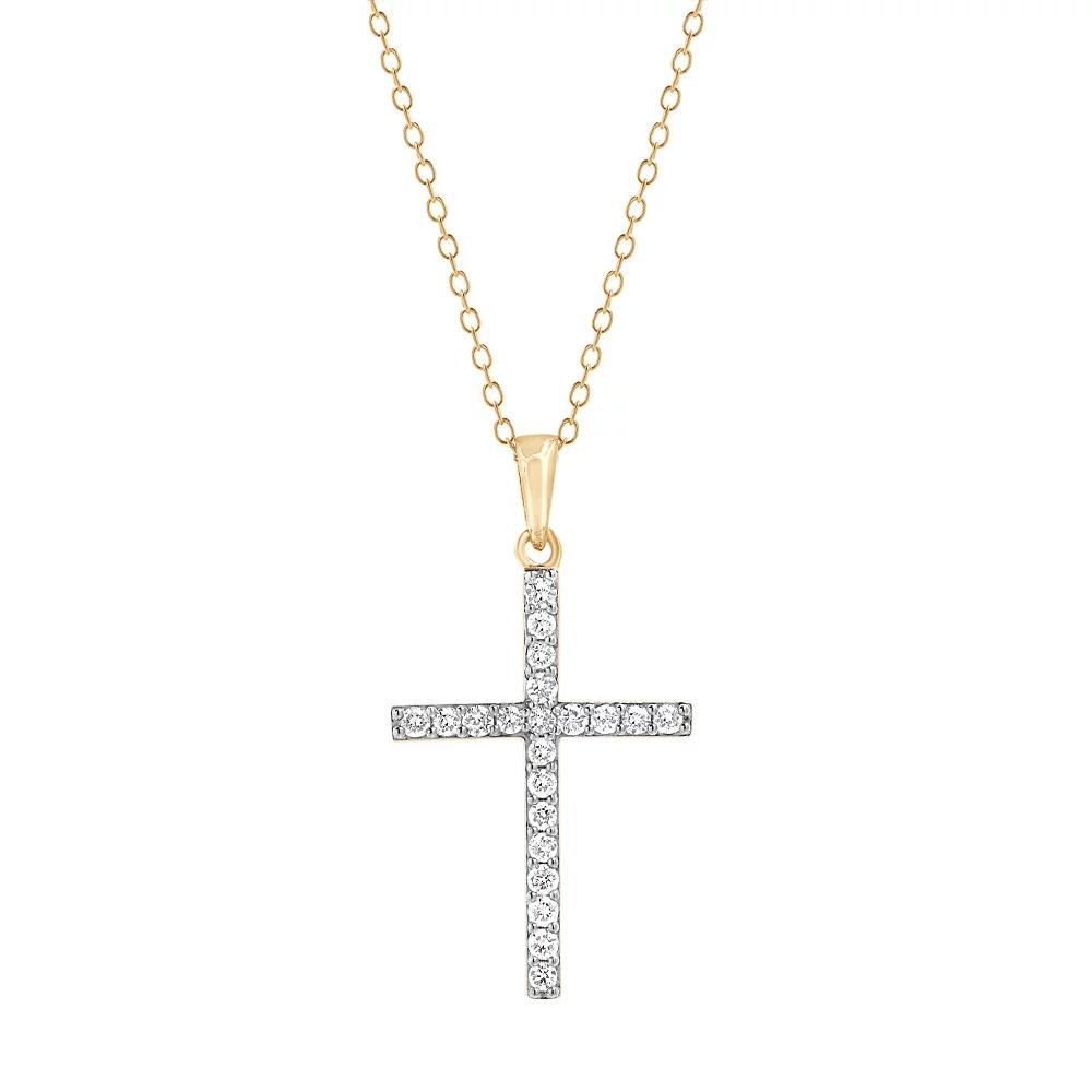Diamond Brilliance Sterling Silver 1/4 Carat T.W. Lab-Created Diamond Cross Pendant Necklace, Women's, Size: 18", Gold Tone Product Image