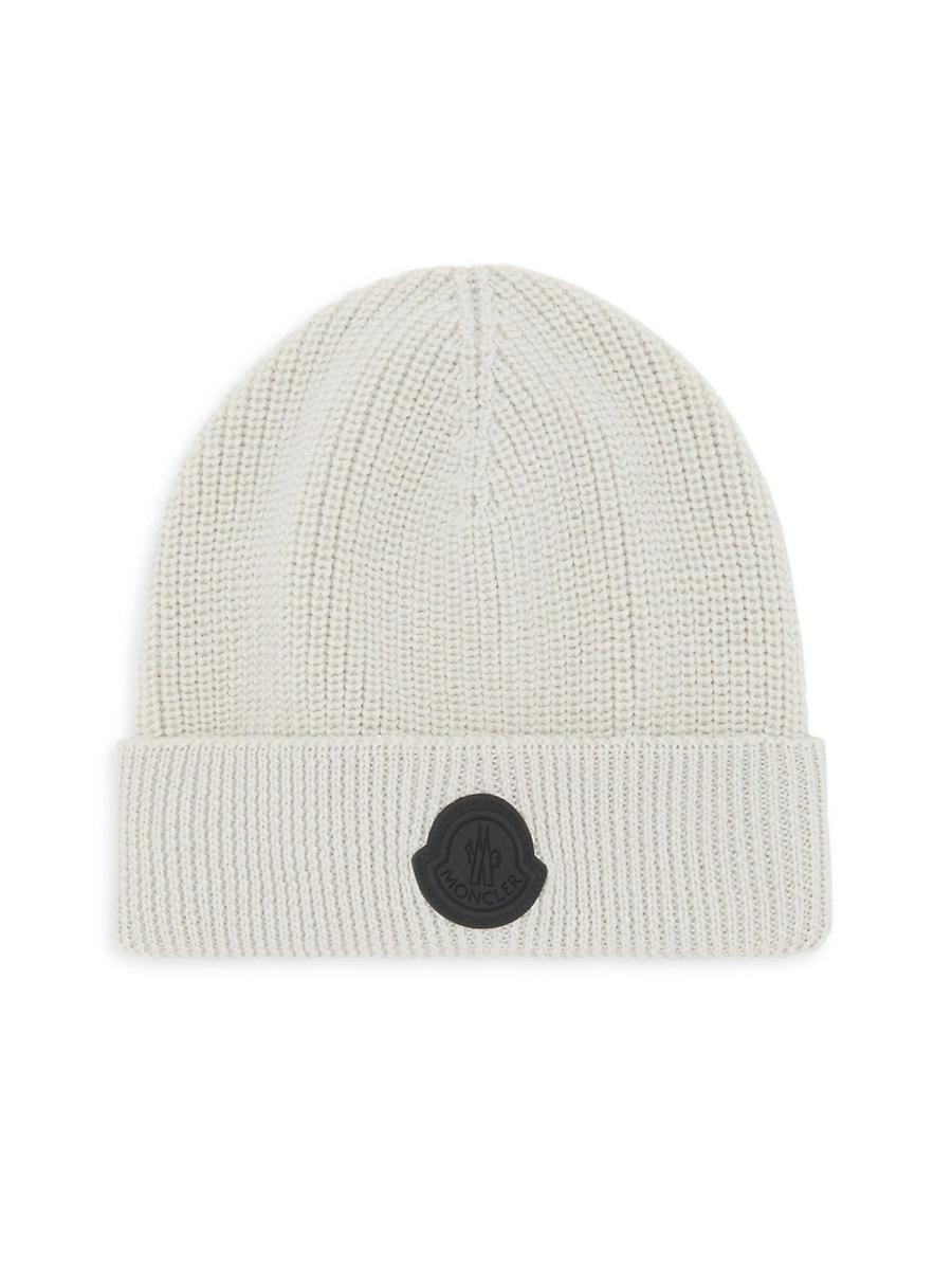 Womens Wool Ribbed Knit Logo Patch Beanie Product Image