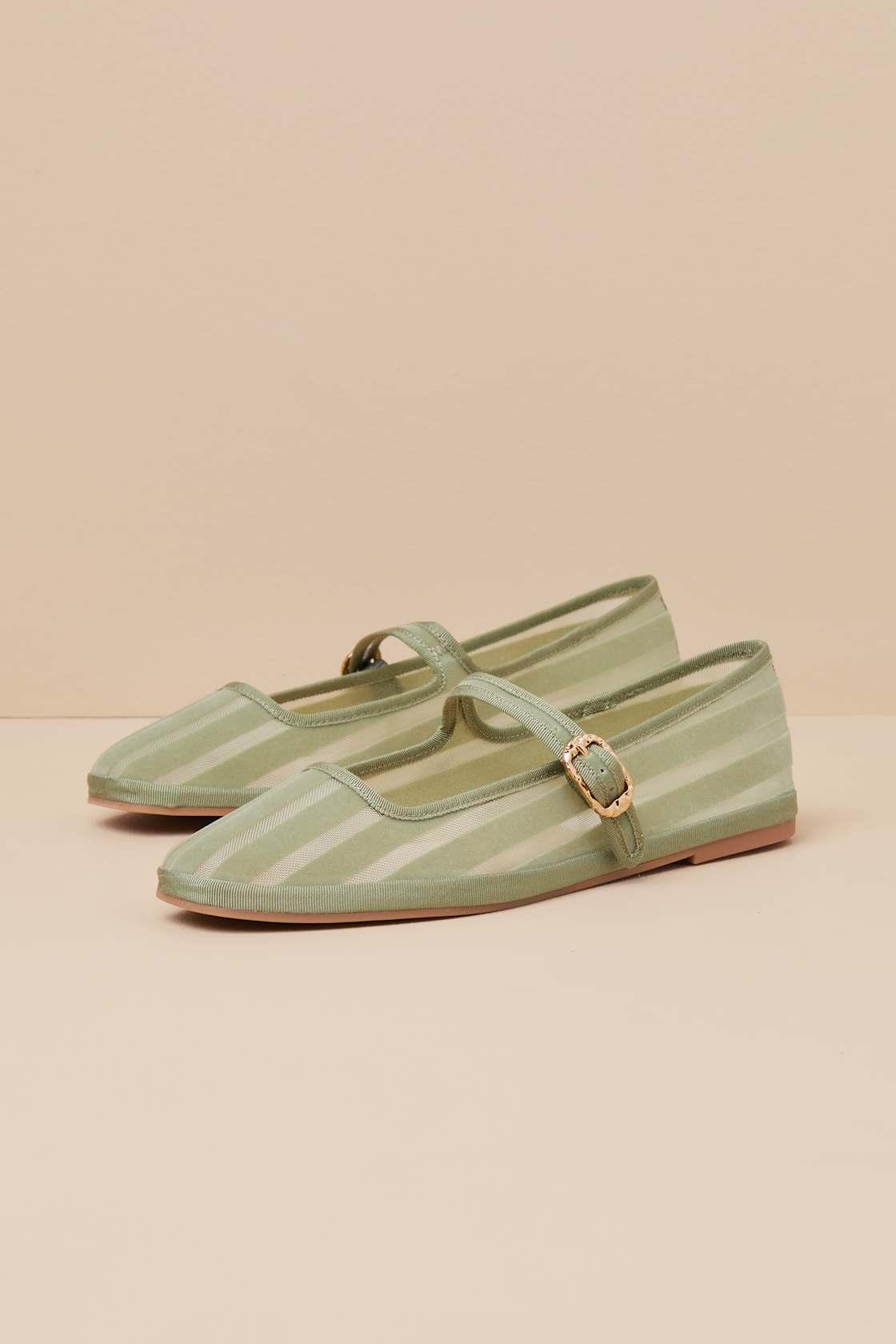Tameka Jade Mesh Striped Buckle Ballet Flats Product Image
