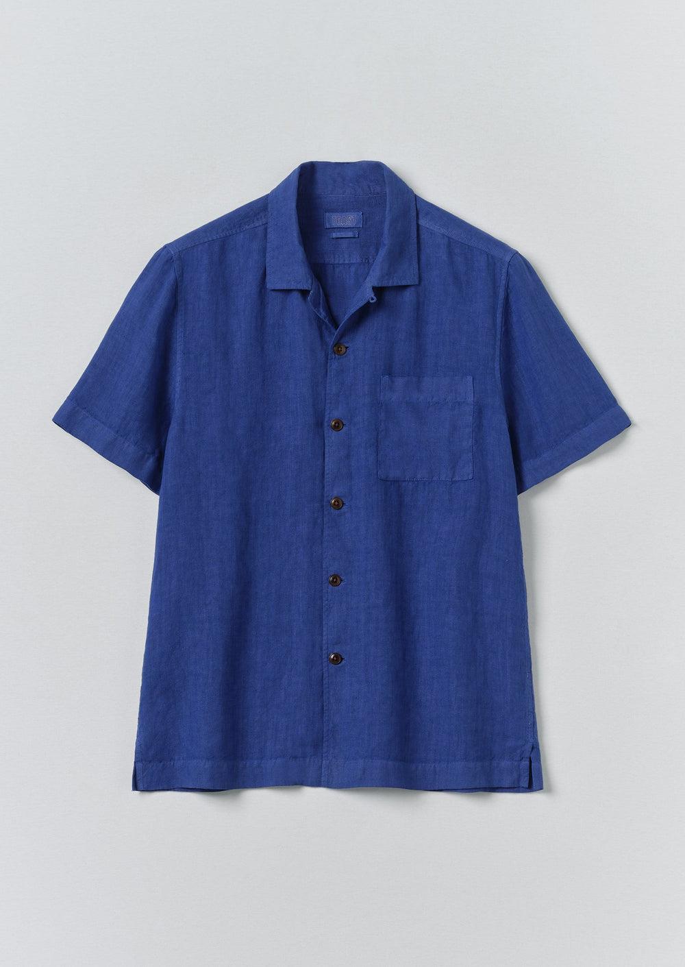 Short Sleeve Linen Shirt | Carmine Blue Product Image