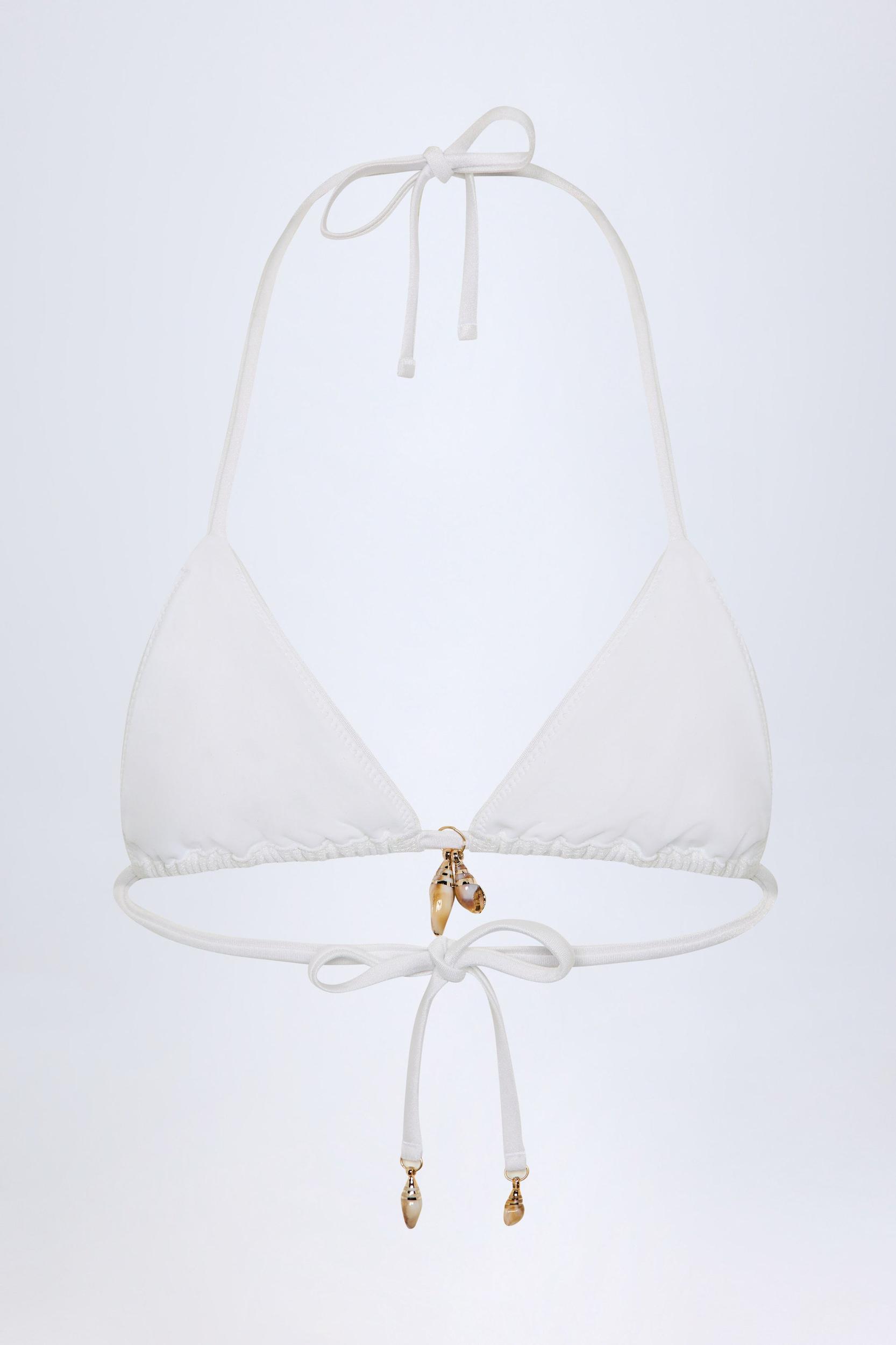 Charm-Detail Triangle Bikini Top in White Product Image
