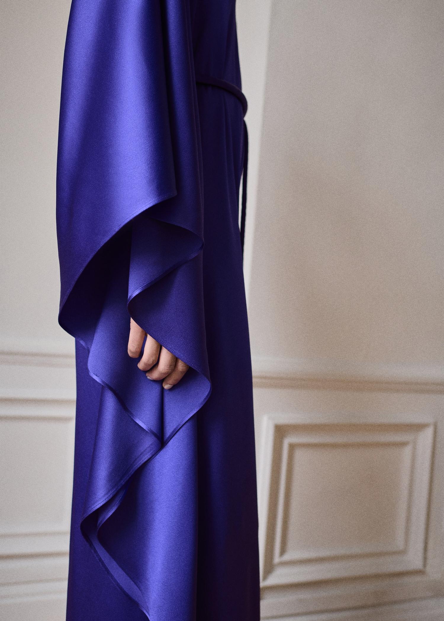 Satin maxi-ruffle jumpsuit - Women | MANGO USA Product Image