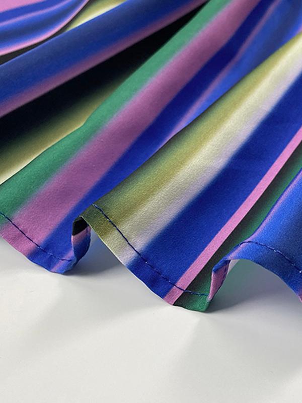 Long Sleeves Loose Split-Joint Striped Lapel Maxi Dresses Shirt Dress Product Image