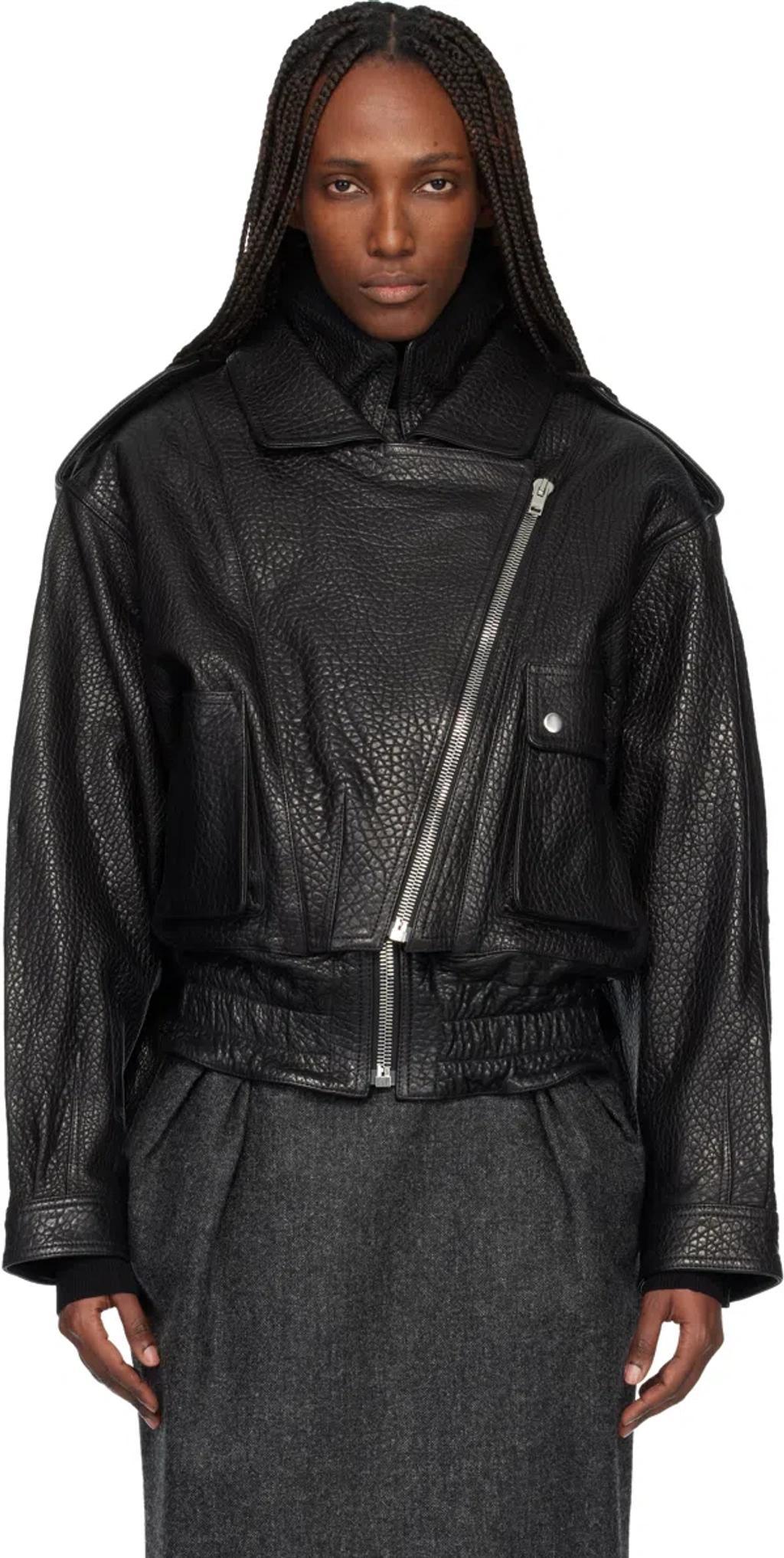ISABEL MARANT Aneli Double-collar Leather Bomber Jacket In Black Product Image
