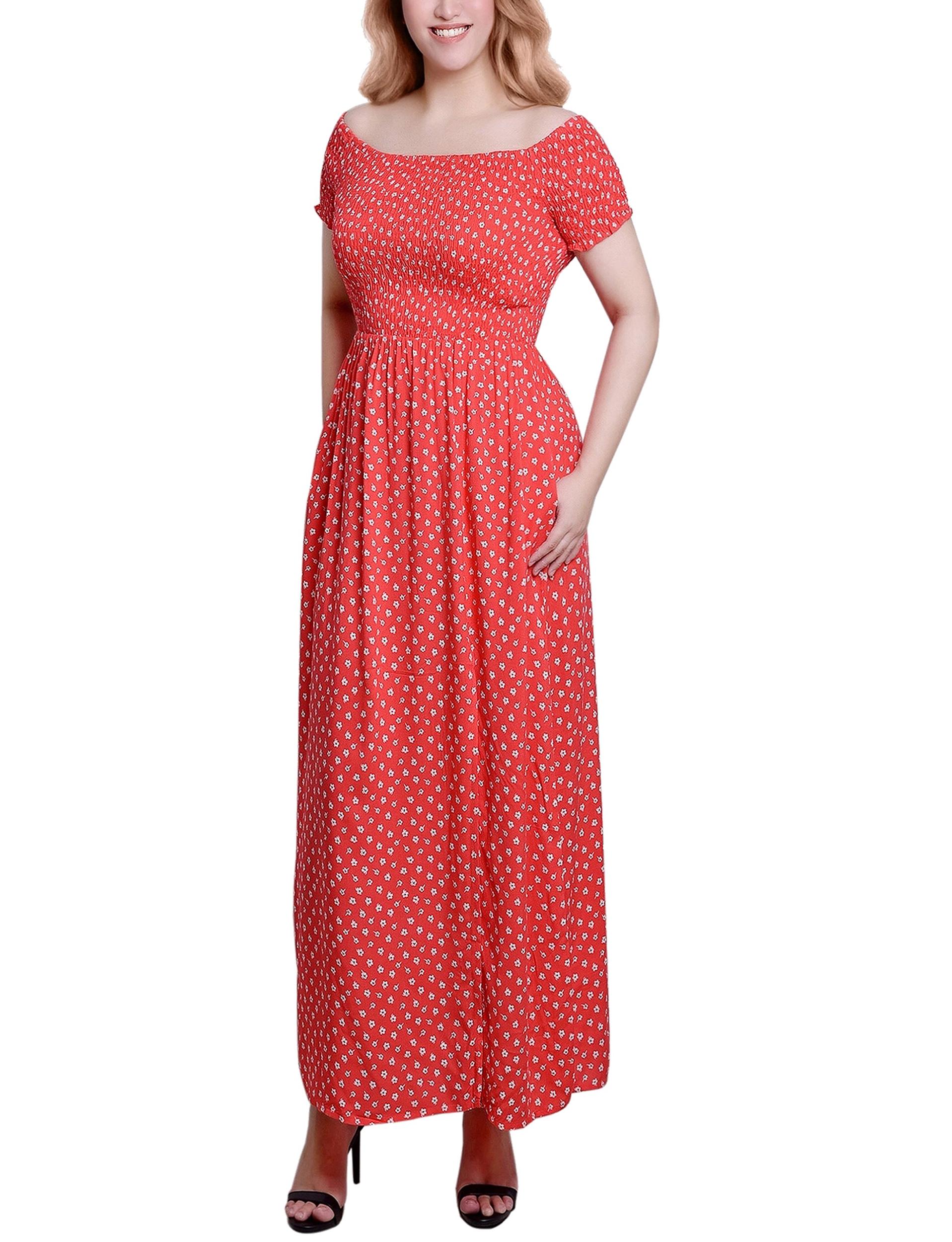 Red Floral Smocked Bodice Maxi Dress Product Image