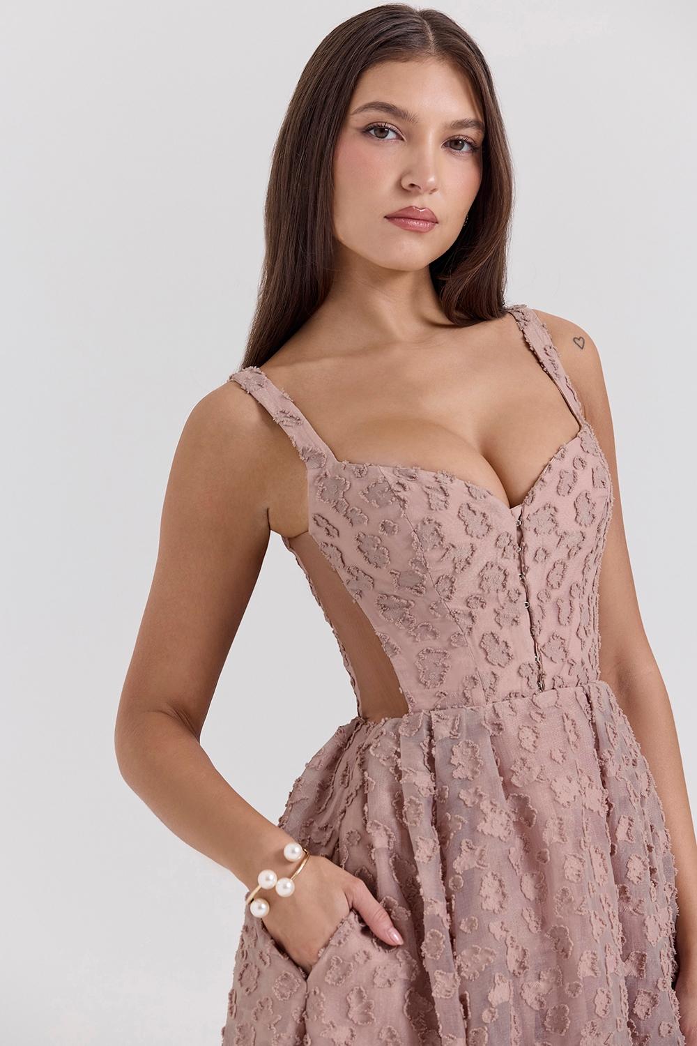 Lovely  french rose jacquard sweetheart neckline midi dress - sale Product Image
