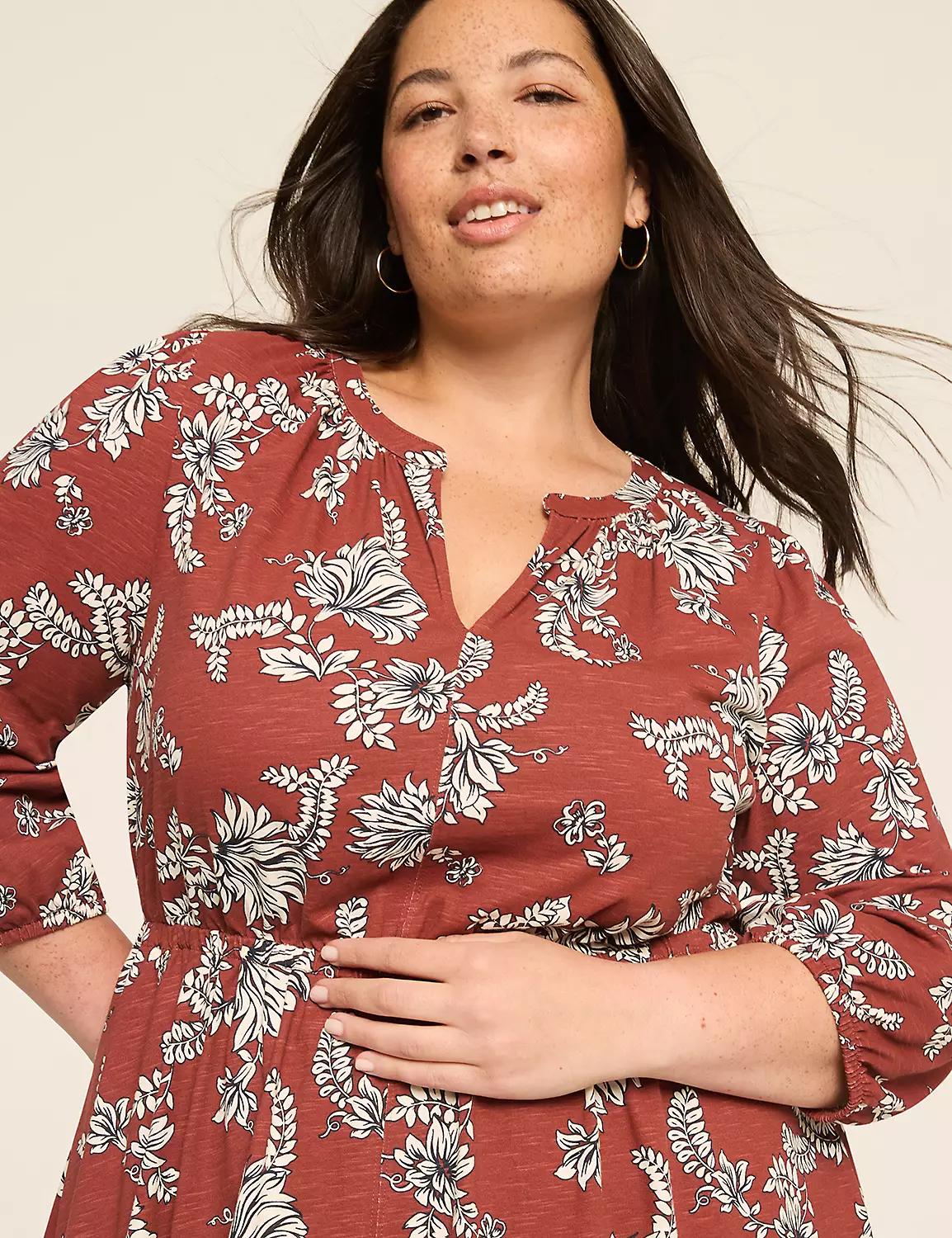 3/4-Sleeve Split-Neck Dress Product Image