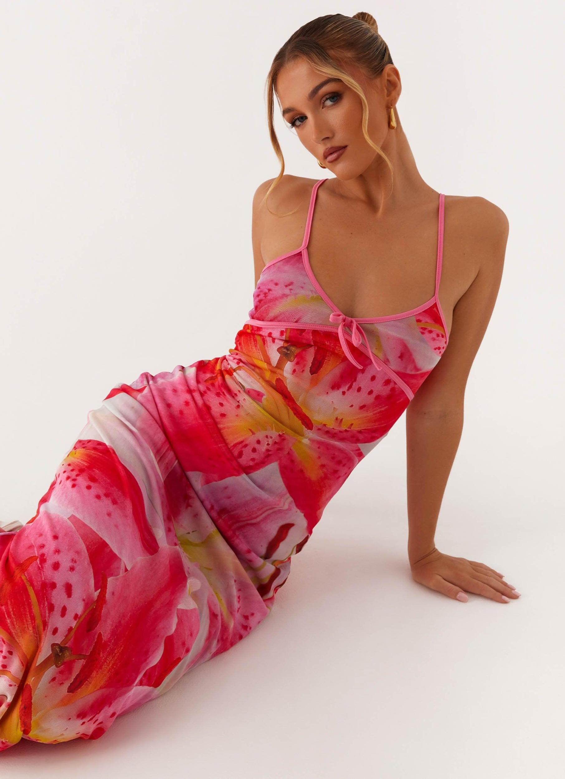 Claudie Maxi Dress - White Pink Lilly Product Image