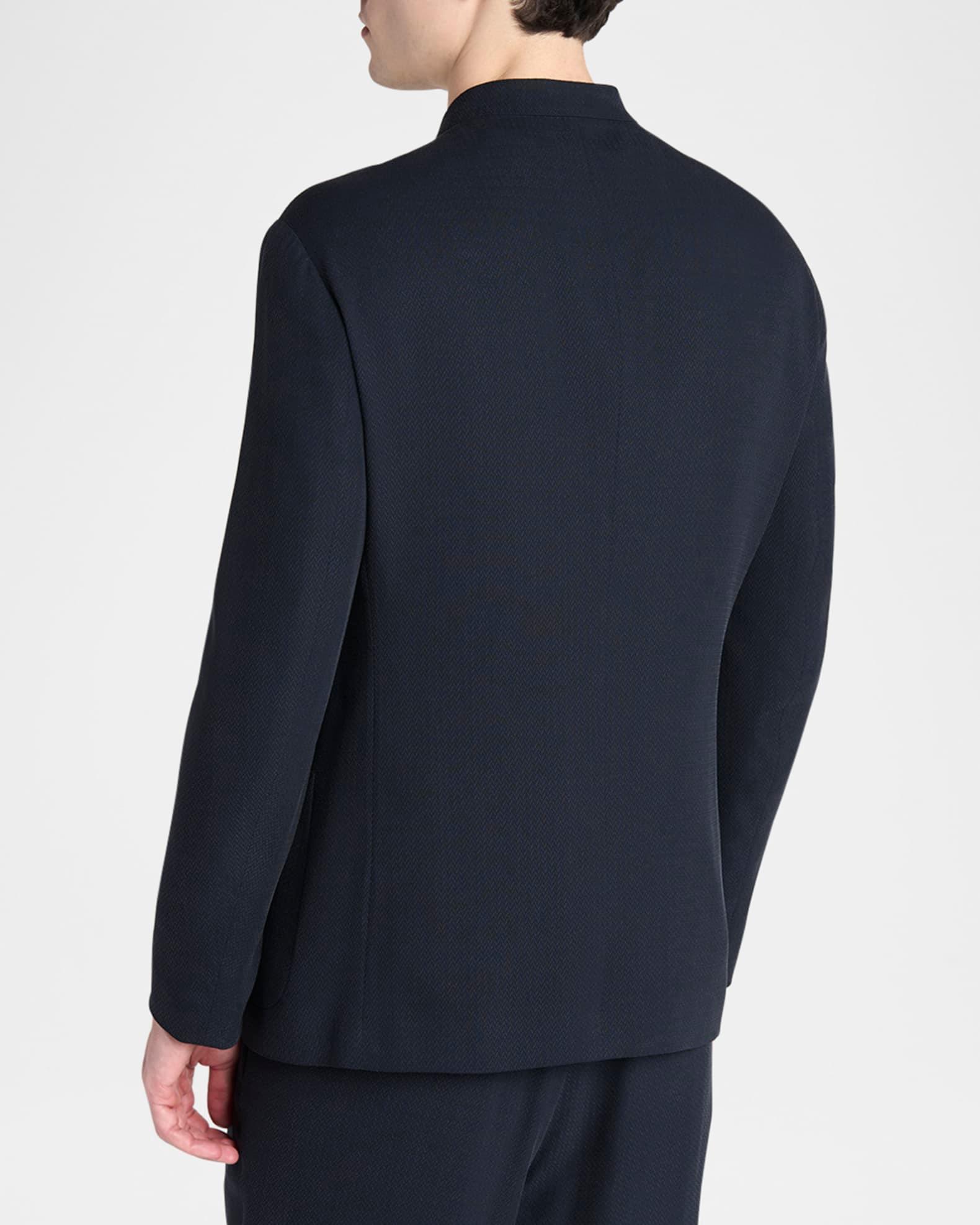 Men's Micro-Chevron Cupro and Viscose Collarless Sport Coat Product Image