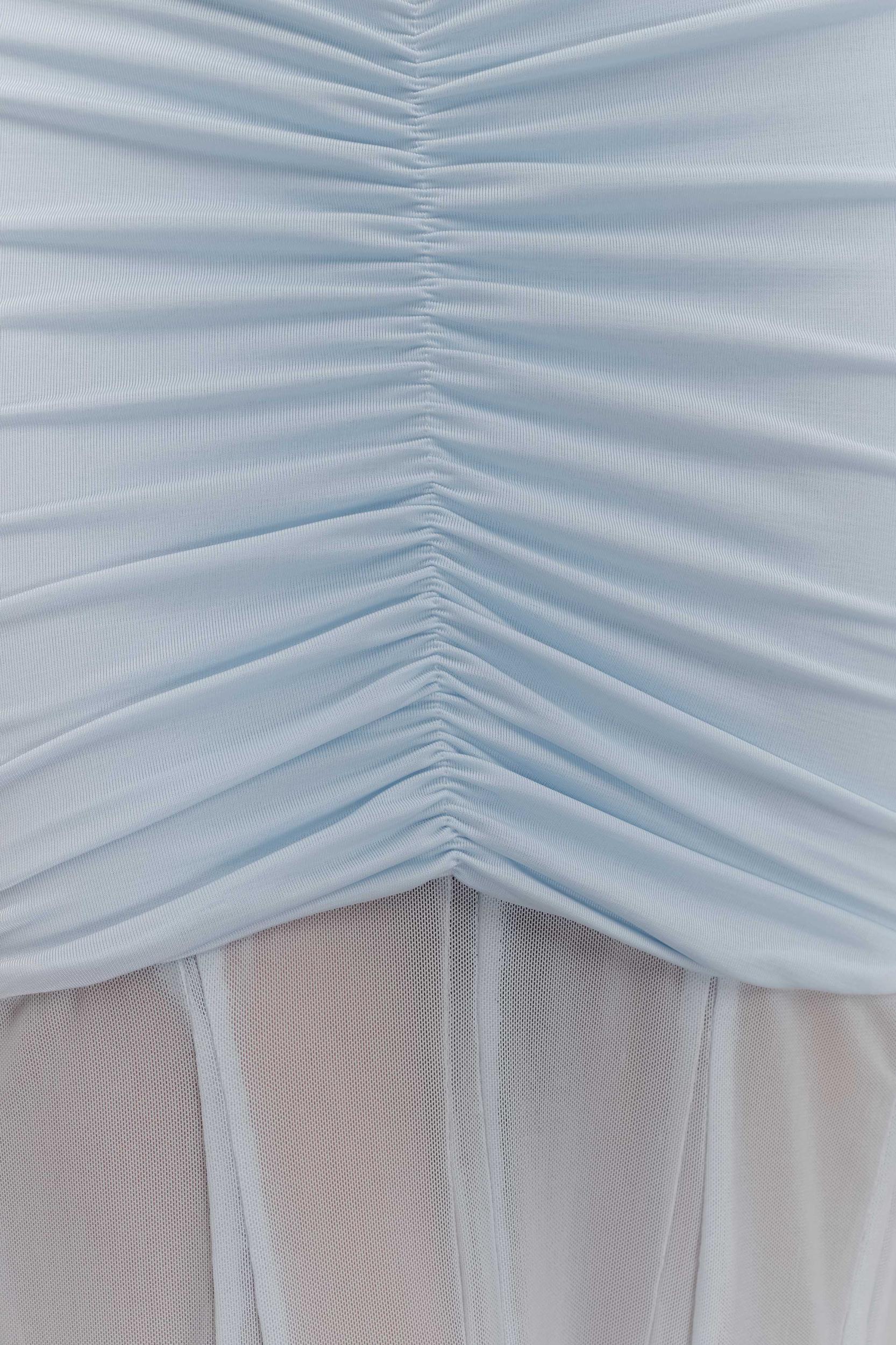 Caspian Slinky And Mesh Off Shoulder Maxi Dress - Pale Blue Product Image