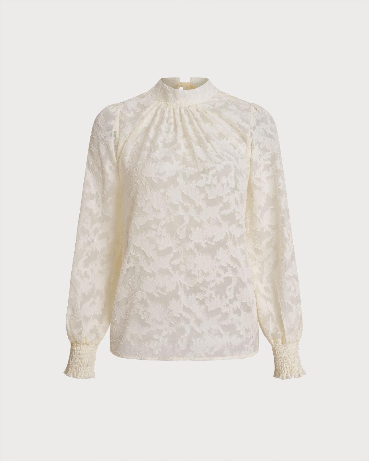 Apricot Jacquard Mock Neck Blouse Product Image
