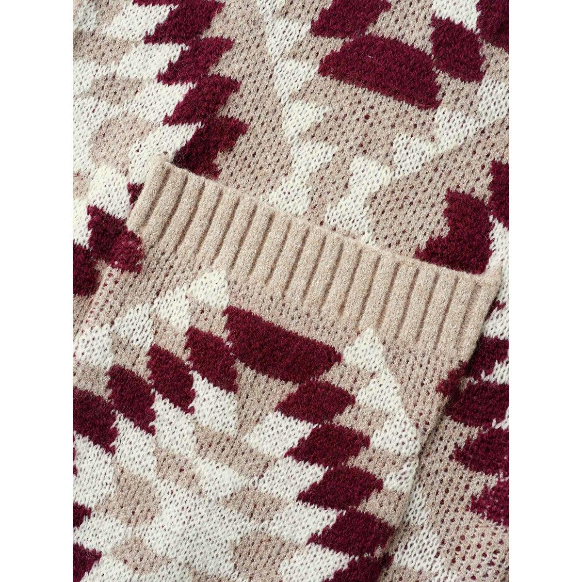 Plus Size Bandana Geometric Lapel Collar Cardigan LightBrown Women Casual Loose Long Sleeve Everyday Cardigans BloomChic 14-16/1X Product Image