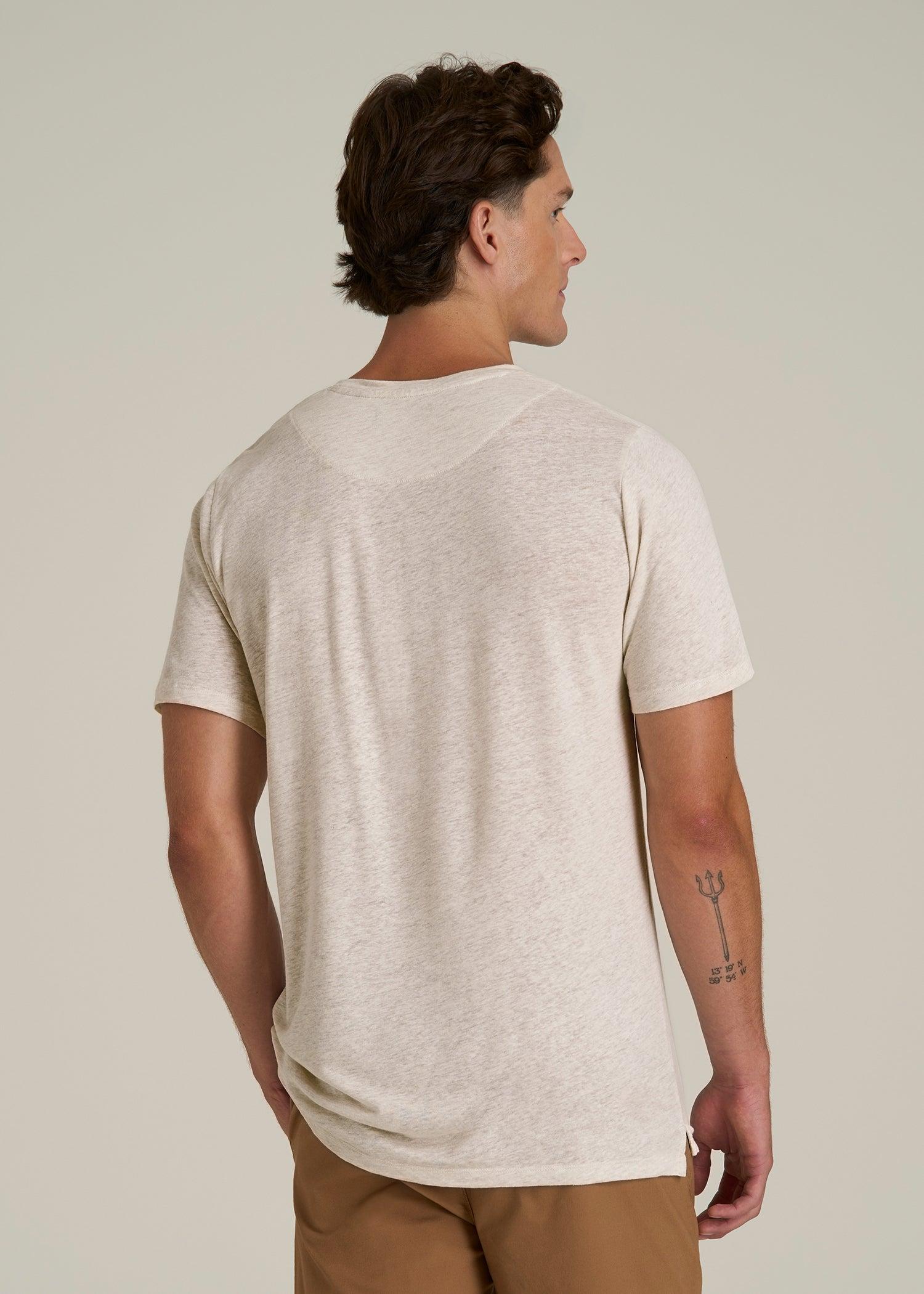 Linen Crewneck T-Shirt for Tall Men in Heathered Oatmeal Male Product Image