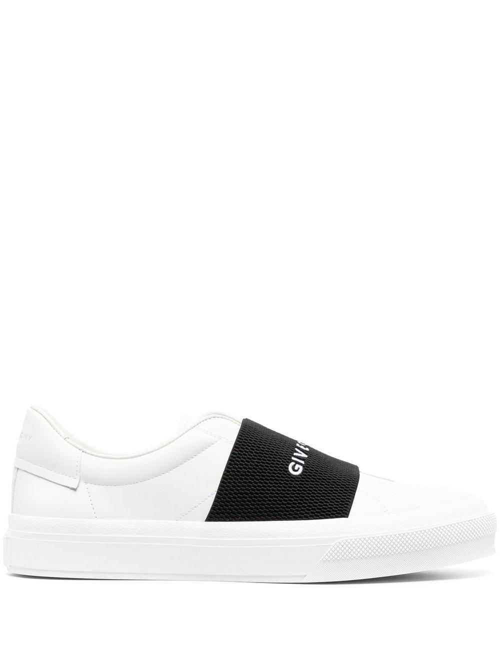 GIVENCHY Logo-embroidered Slip-on Leather Sneakers In White Black Product Image