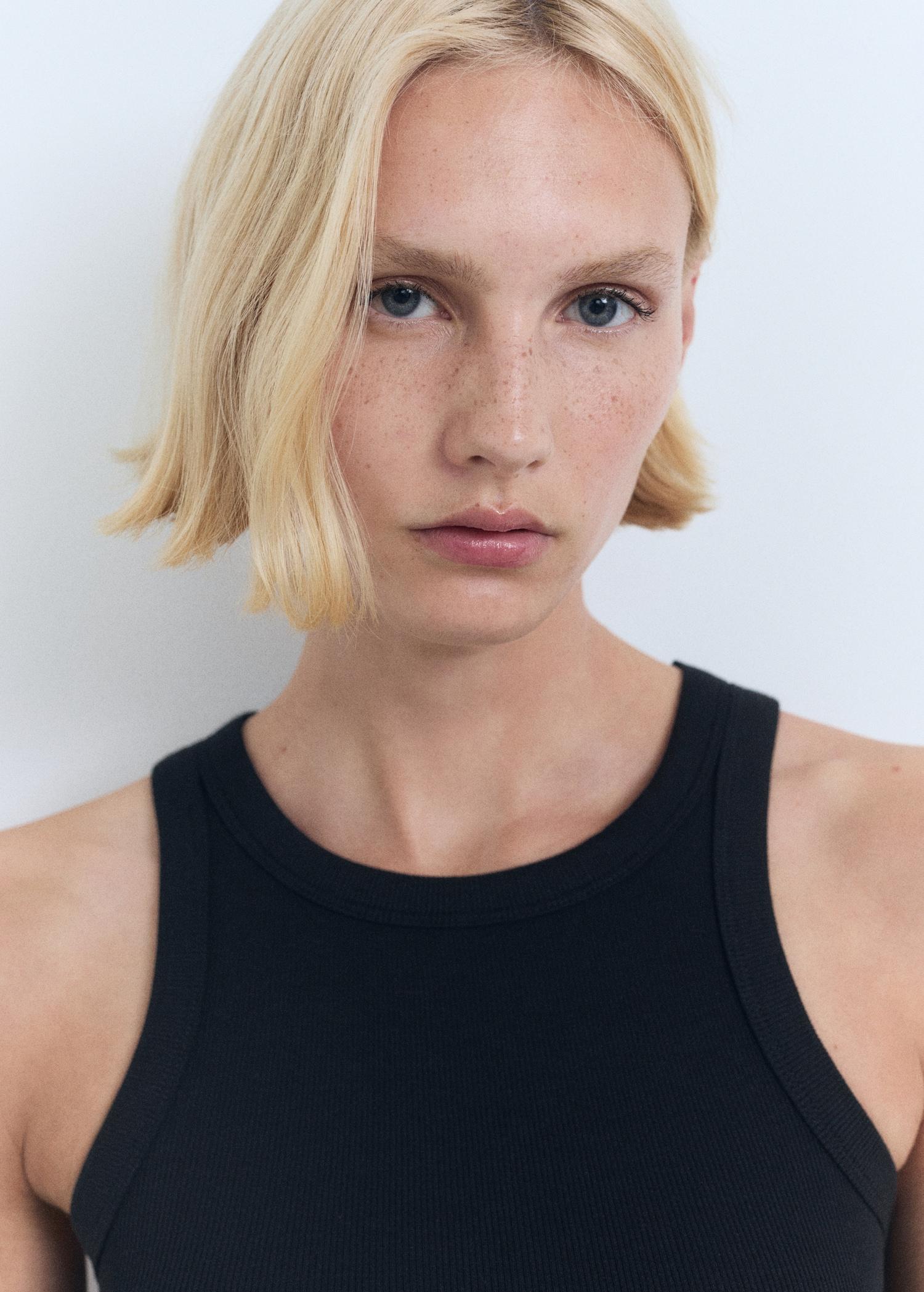 Ribbed cotton-blend top - Women | MANGO USA Product Image